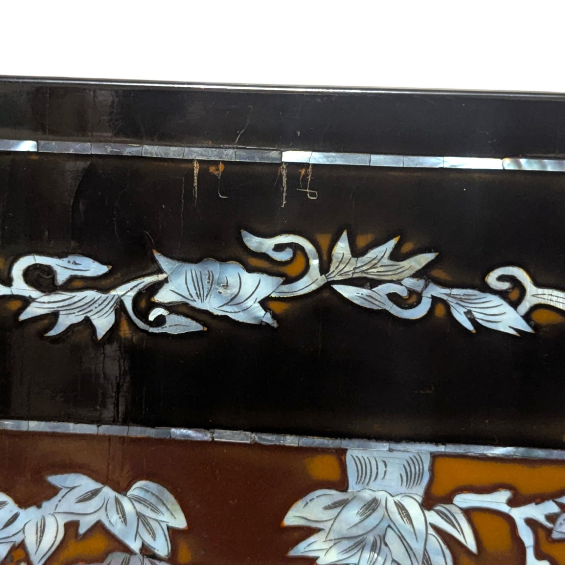 Vintage Vietnamese Mother of Pearl Panel: Lacquerware Wall Art Hanging
