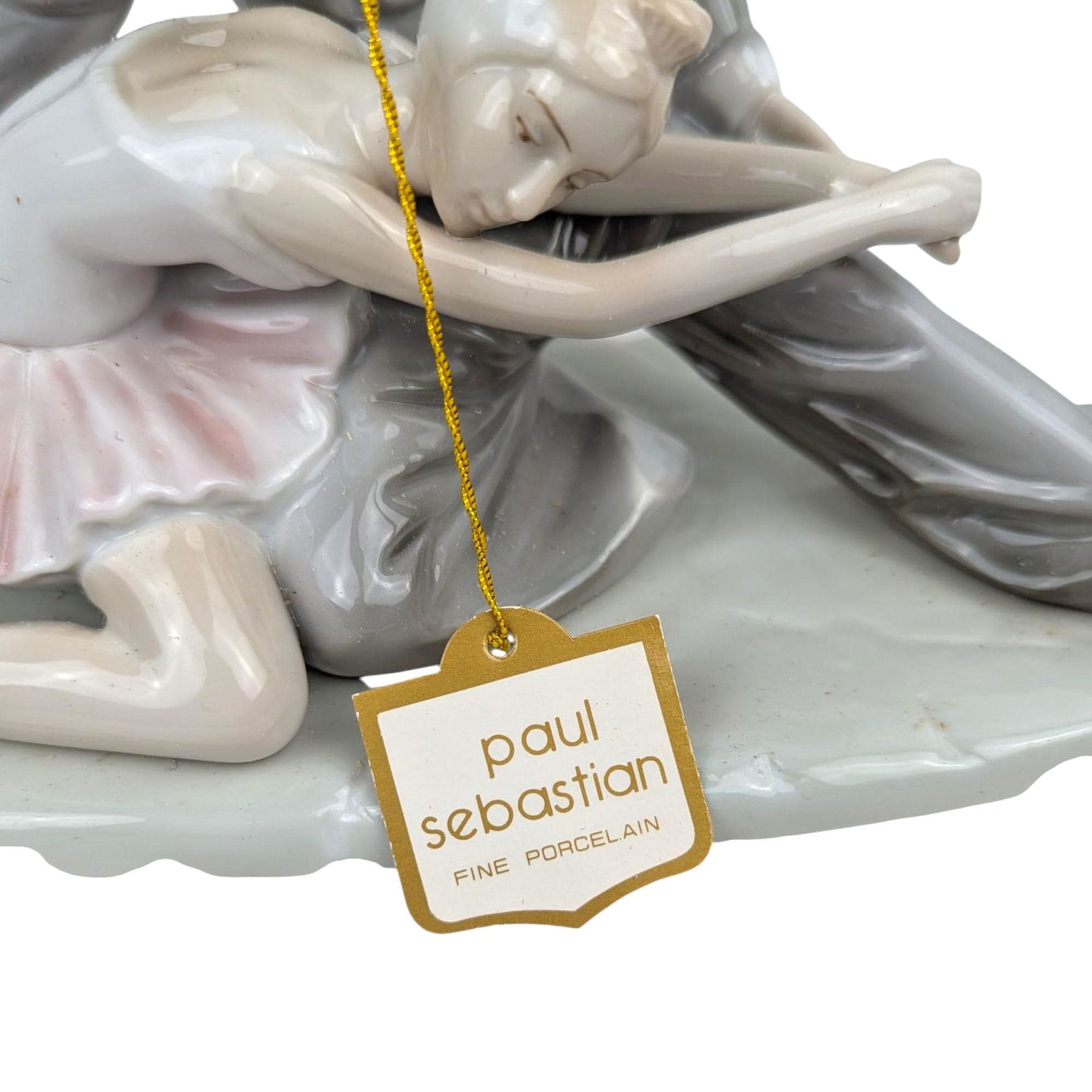 Vintage 1980s Paul Sebastian Figurine: Porcelain Pierrot and Ballerina Statue