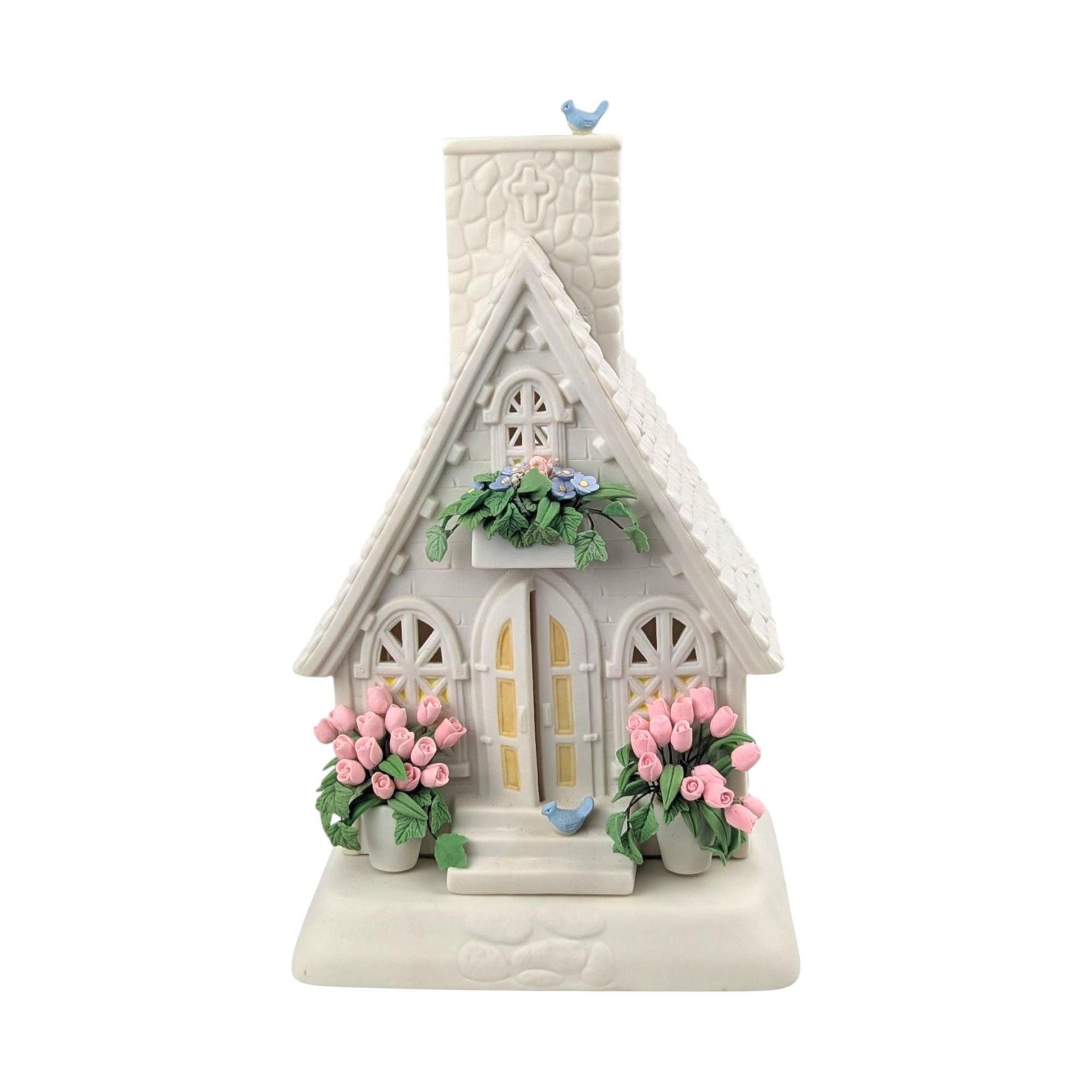 Vintage 2002 The Easter Chapel Tealight: Department 56 Bisque Porcelain Decor