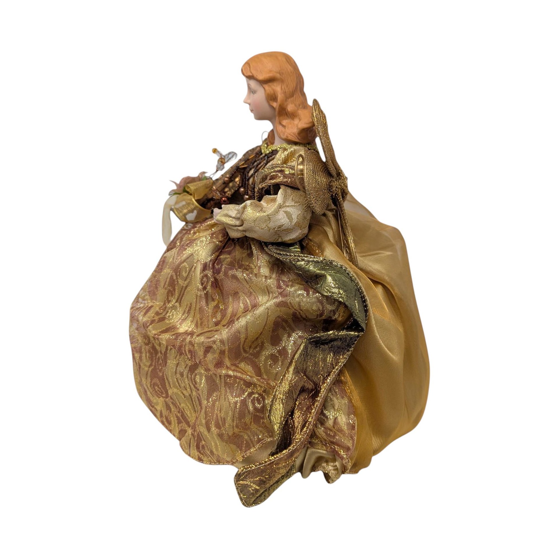Vintage 1990s Gold Angel Tree Topper: JCPenney Kneeling Figure