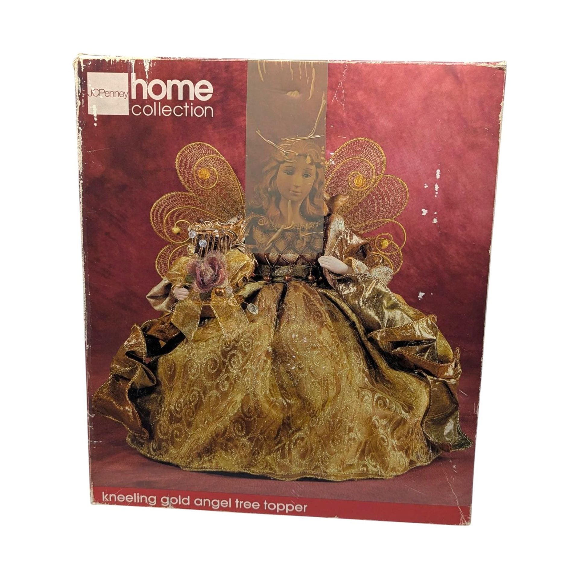 Vintage 1990s Gold Angel Tree Topper: JCPenney Kneeling Figure