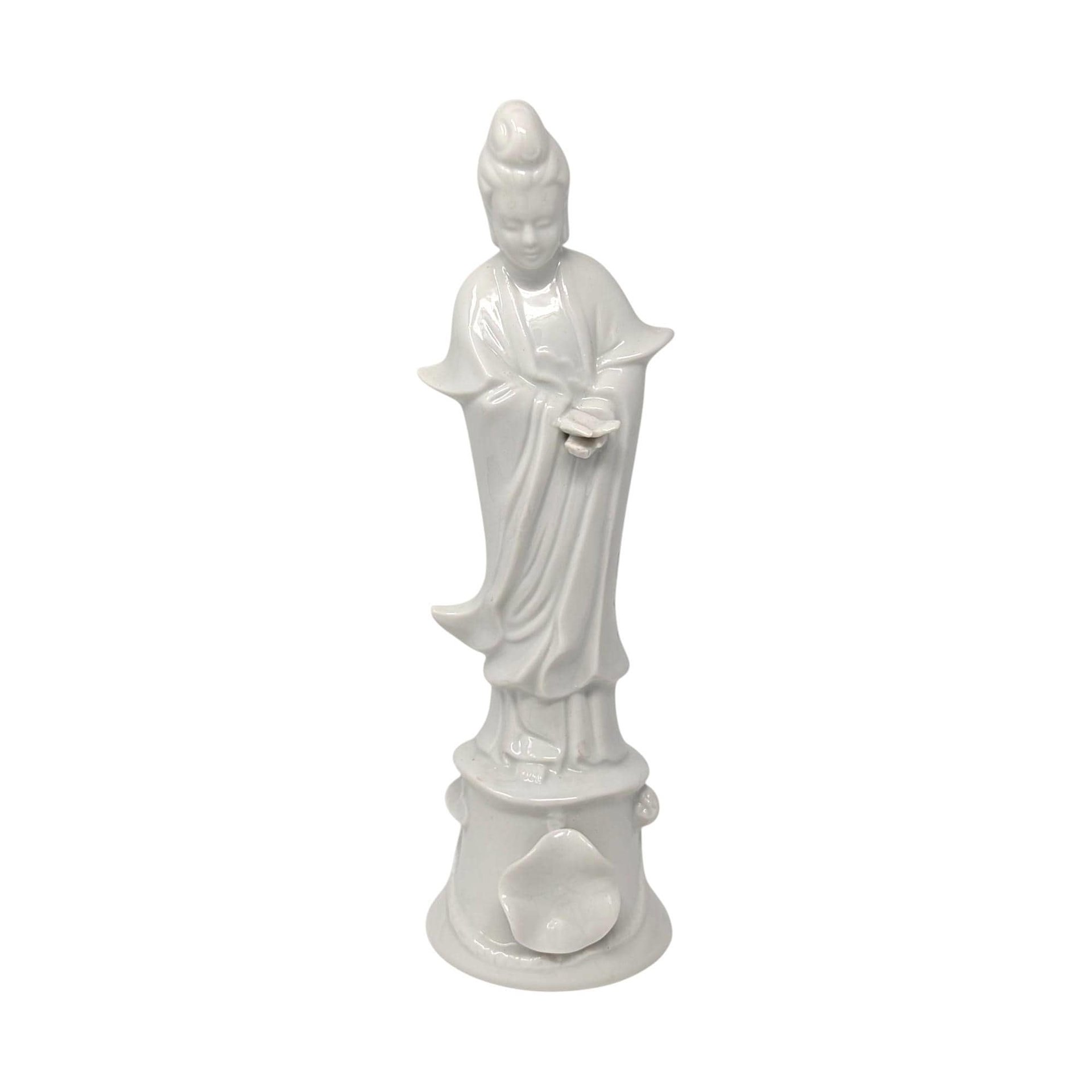 Vintage White Porcelain Guanyin Statue: Chinese Goddess of Mercy Figure