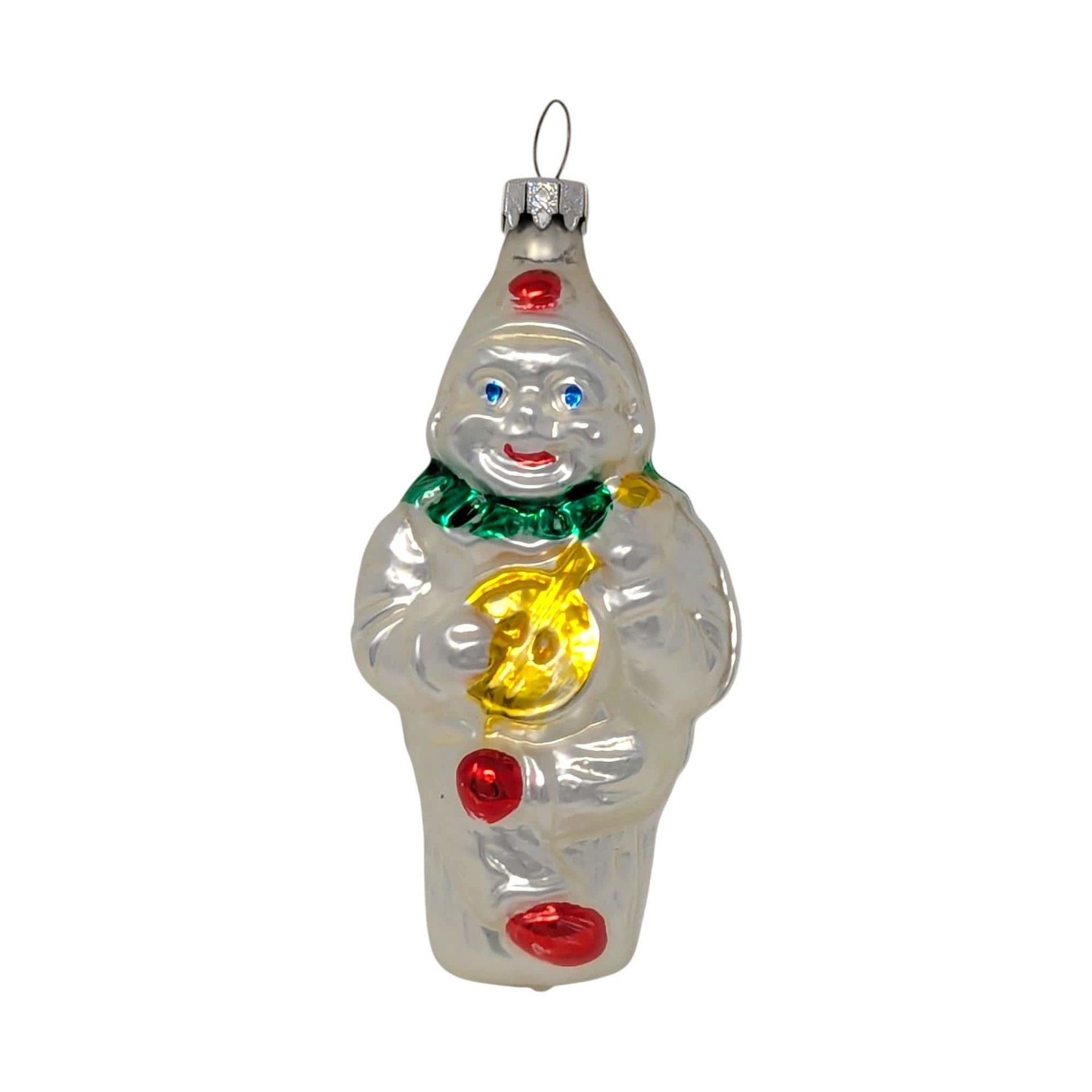 Vintage Pierrot Clown Ornament: Italian Style Blown Glass Musician Figure