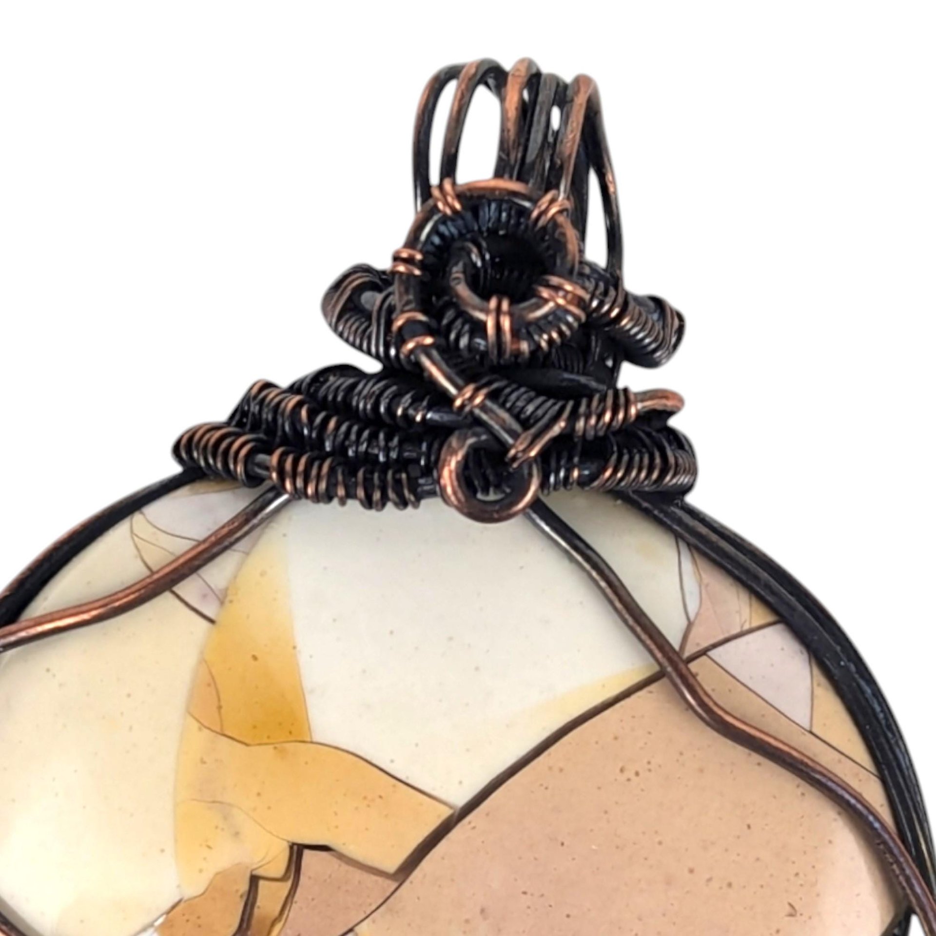 Copper Wire Wrapped Mookaite Jasper Pendant: Handmade Earthy Stone Jewelry