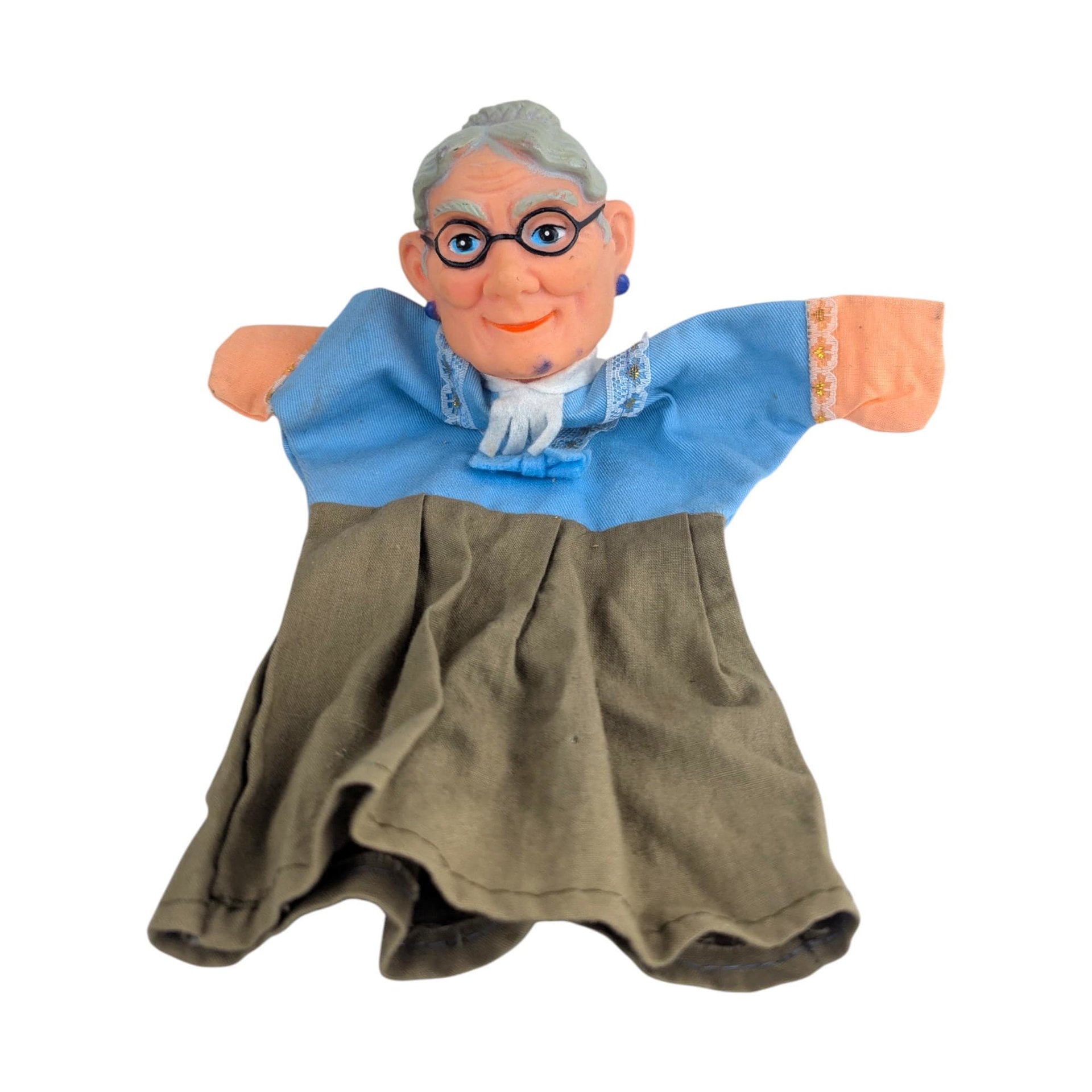 Vintage Grandma Hand Puppet: Rubber Head Storybook Character Toy