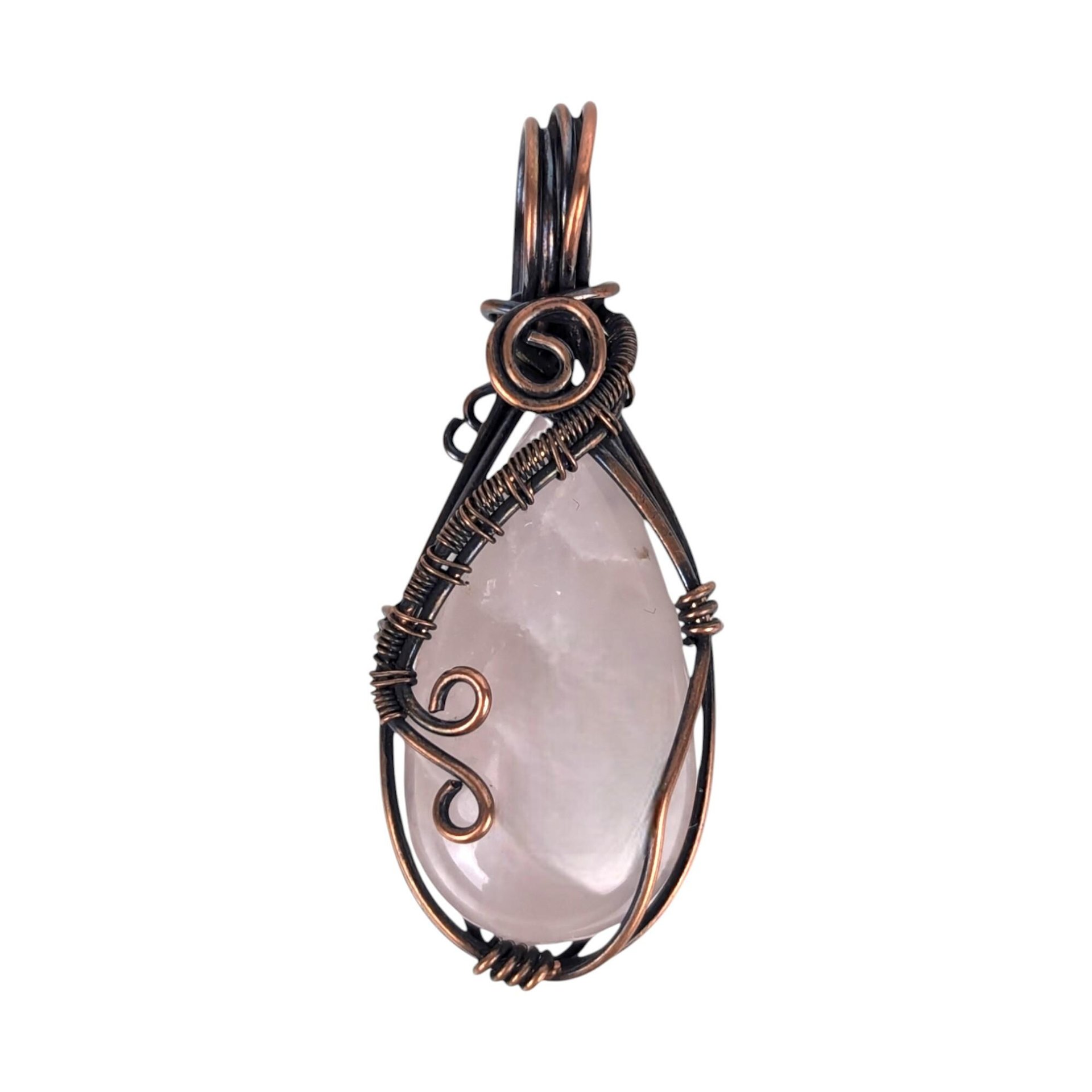 Handmade Rose Quartz Pendant: Copper Wire Wrapped Teardrop Gemstone Necklace