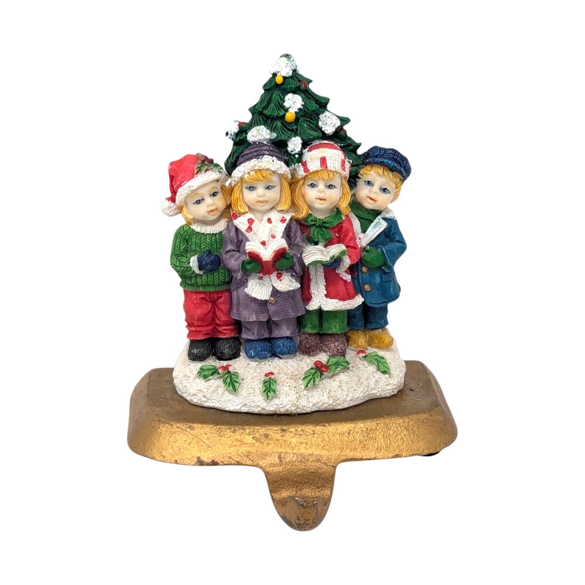 Vintage K's Collection Stocking Holder Set: 4pc Santa Caroler Bear Mouse Figures