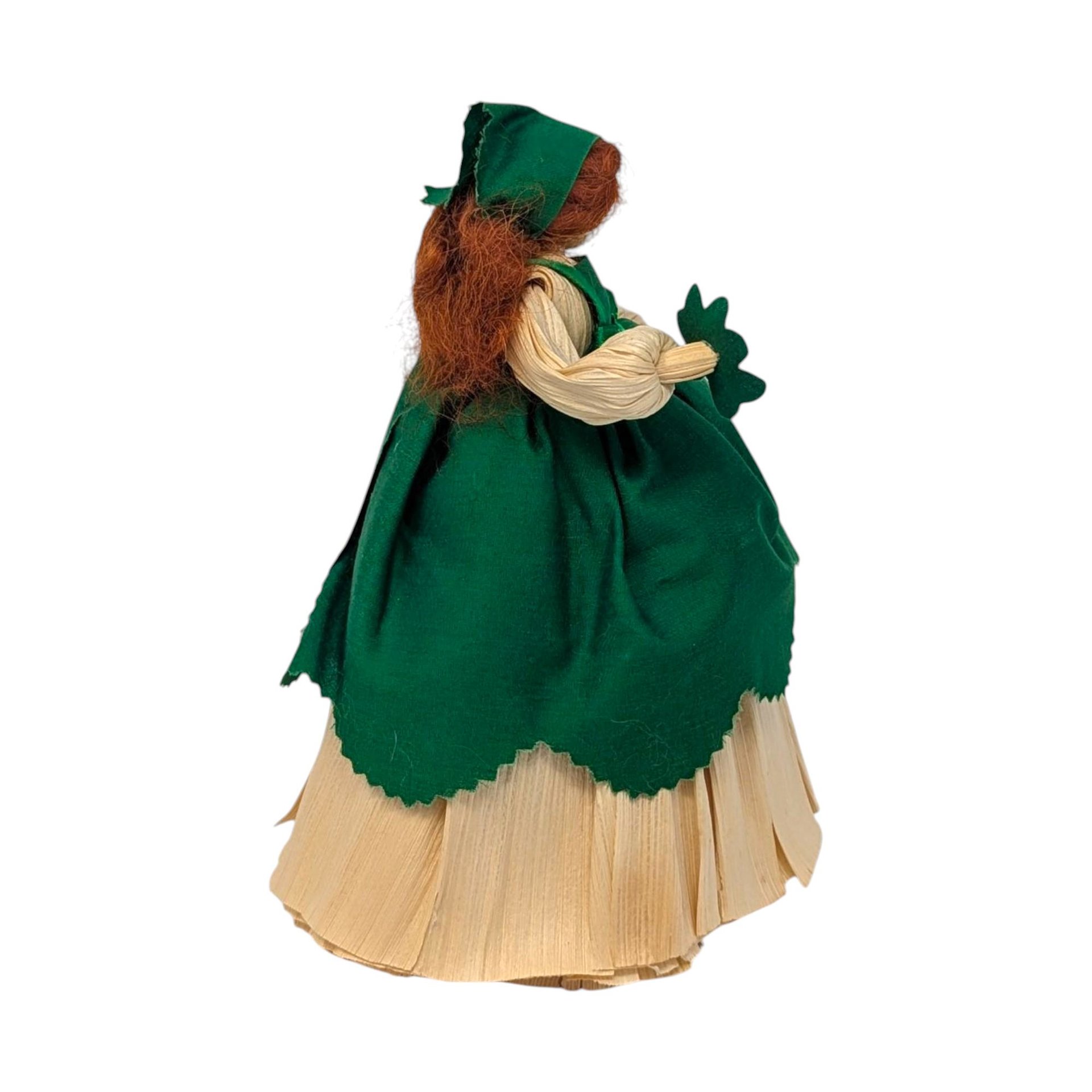 Vintage Corn Husk Irish Doll: St. Patrick's Day Folk Art Figure