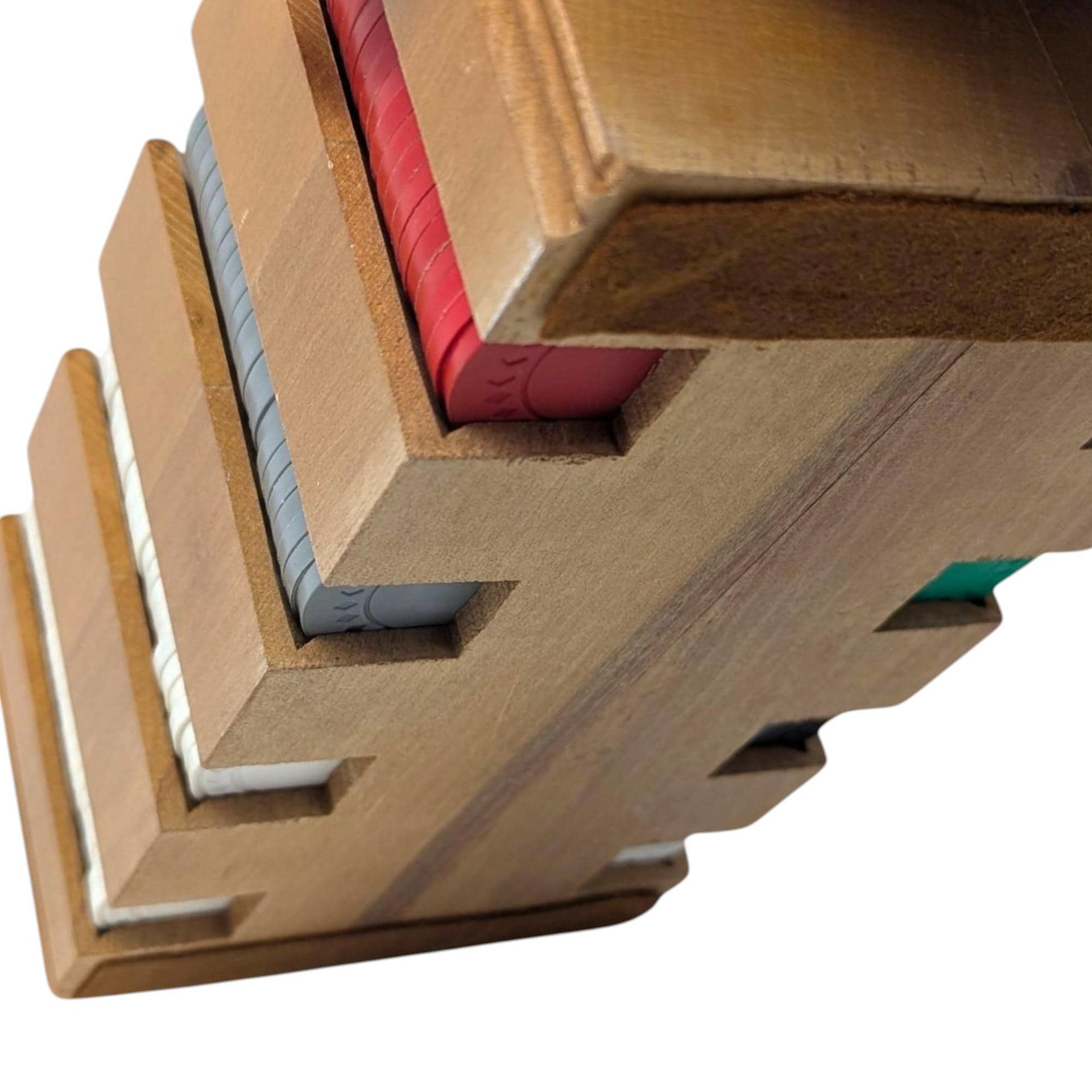 Vintage 1970s Poker Chip Caddy: Wooden Rack with Game Chips