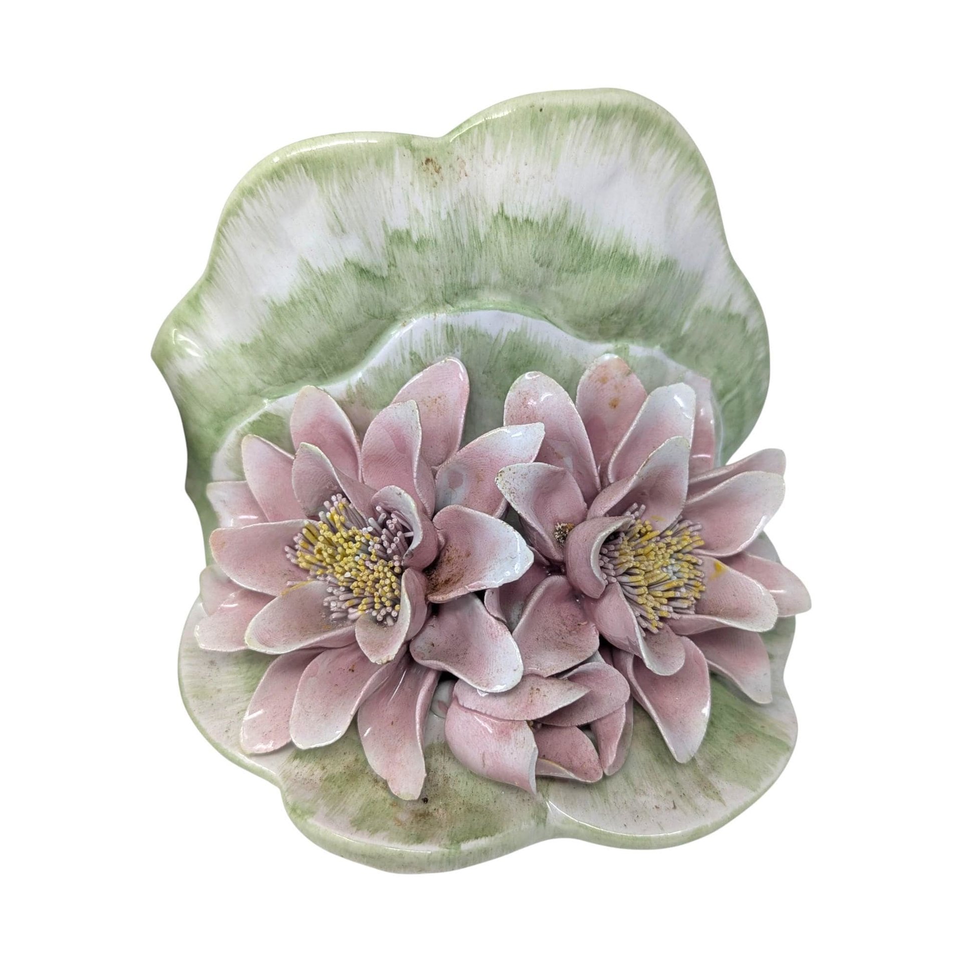 Vintage 1980s Italian Porcelain Bookends: OGG Italy Water Lily Pair