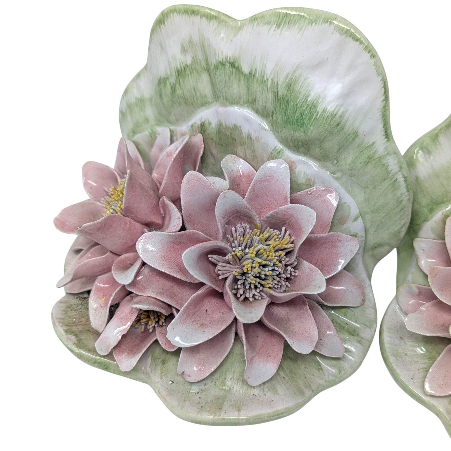Vintage 1980s Italian Porcelain Bookends: OGG Italy Water Lily Pair