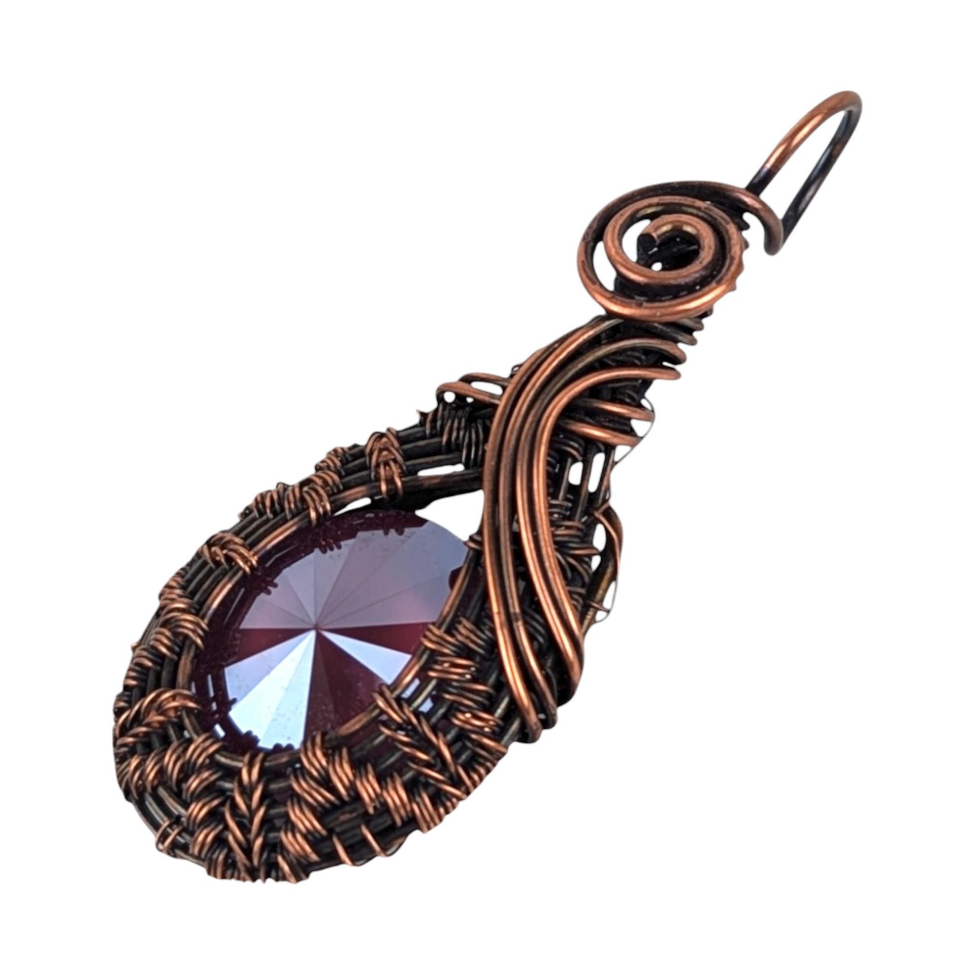 Faceted Crystal Copper Pendant: Handmade Wire Wrapped Jewelry