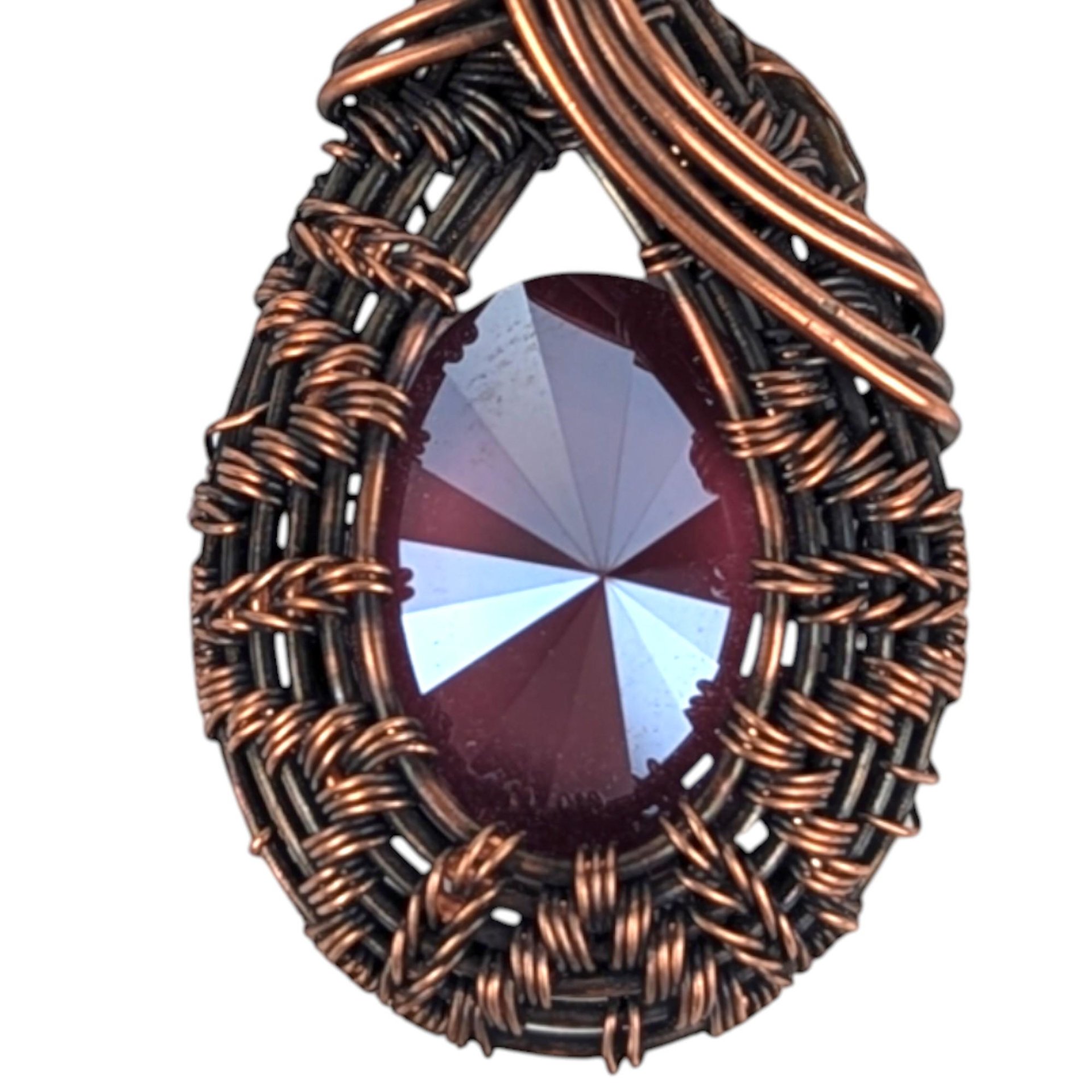 Faceted Crystal Copper Pendant: Handmade Wire Wrapped Jewelry
