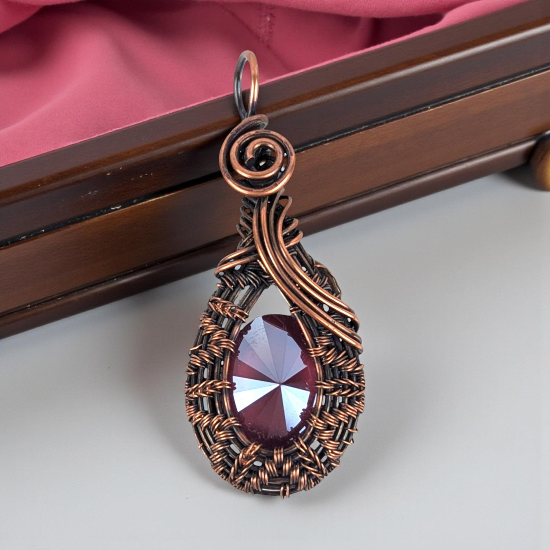 Faceted Crystal Copper Pendant: Handmade Wire Wrapped Jewelry