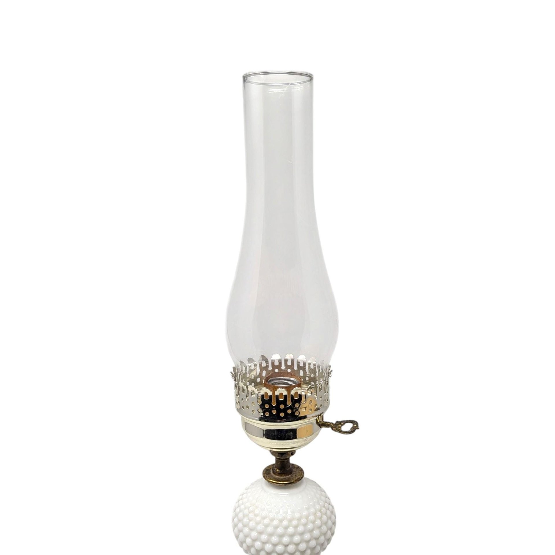 Vintage Milk Glass Hurricane Lamp: Hobnail Electric Table Light with Shade