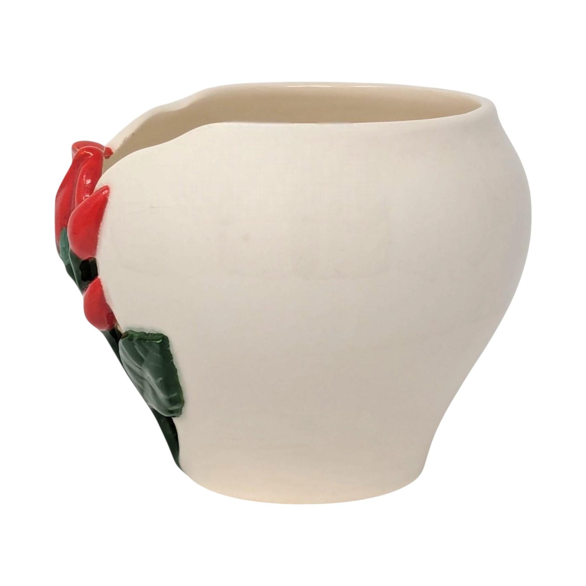 Vintage Alaskan Rose Planter: Ceramic Pot with Red Rose Relief