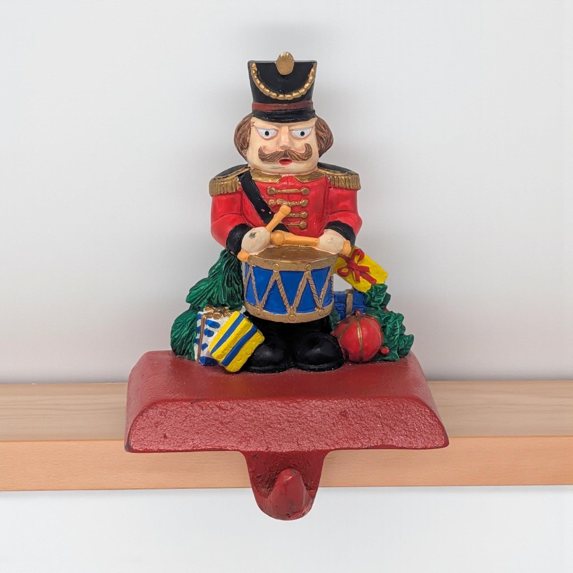 Vintage Nutcracker Stocking Holder: Toy Soldier Drummer Mantel Hanger