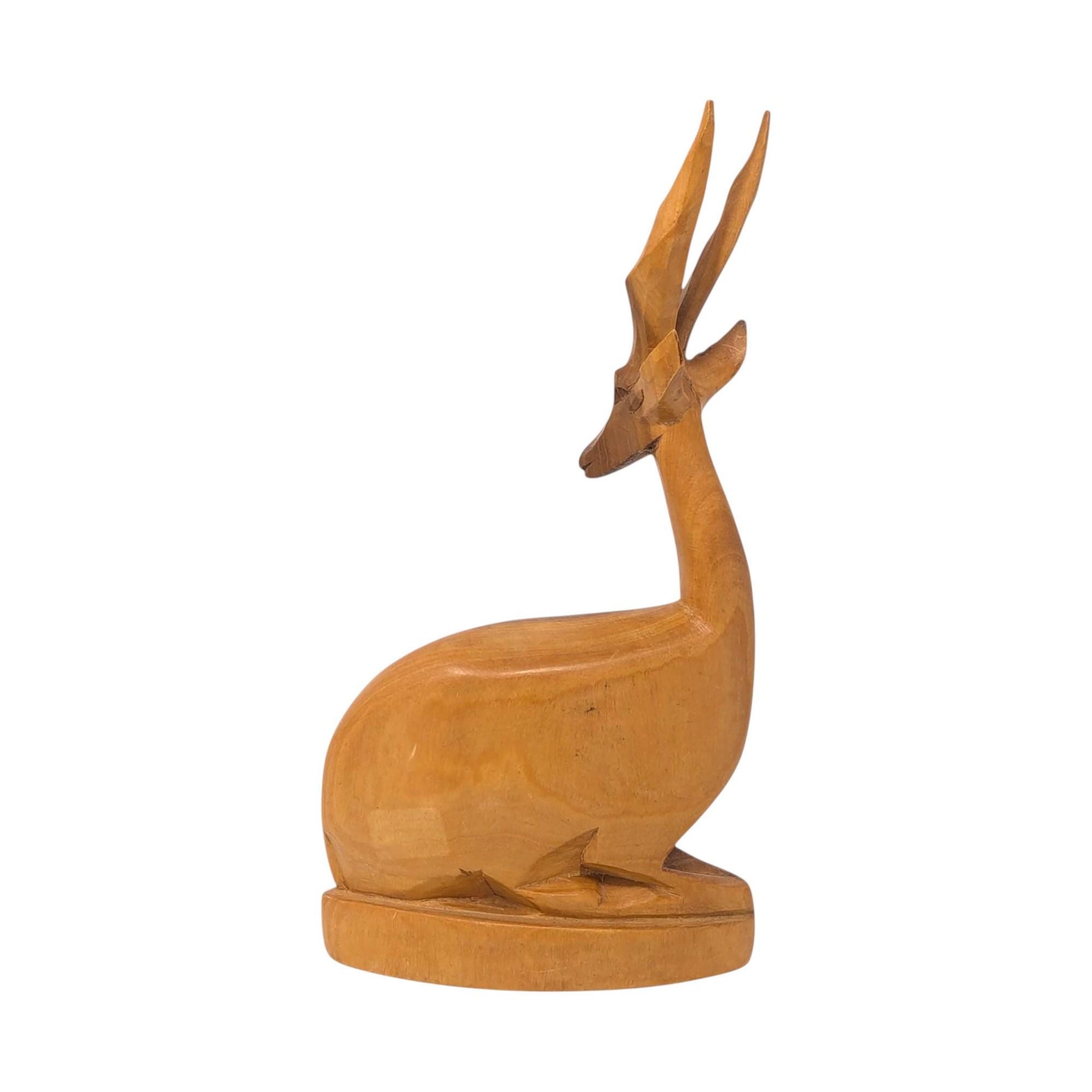 Carved Wood Gazelle Statue: Vintage Antelope Figure