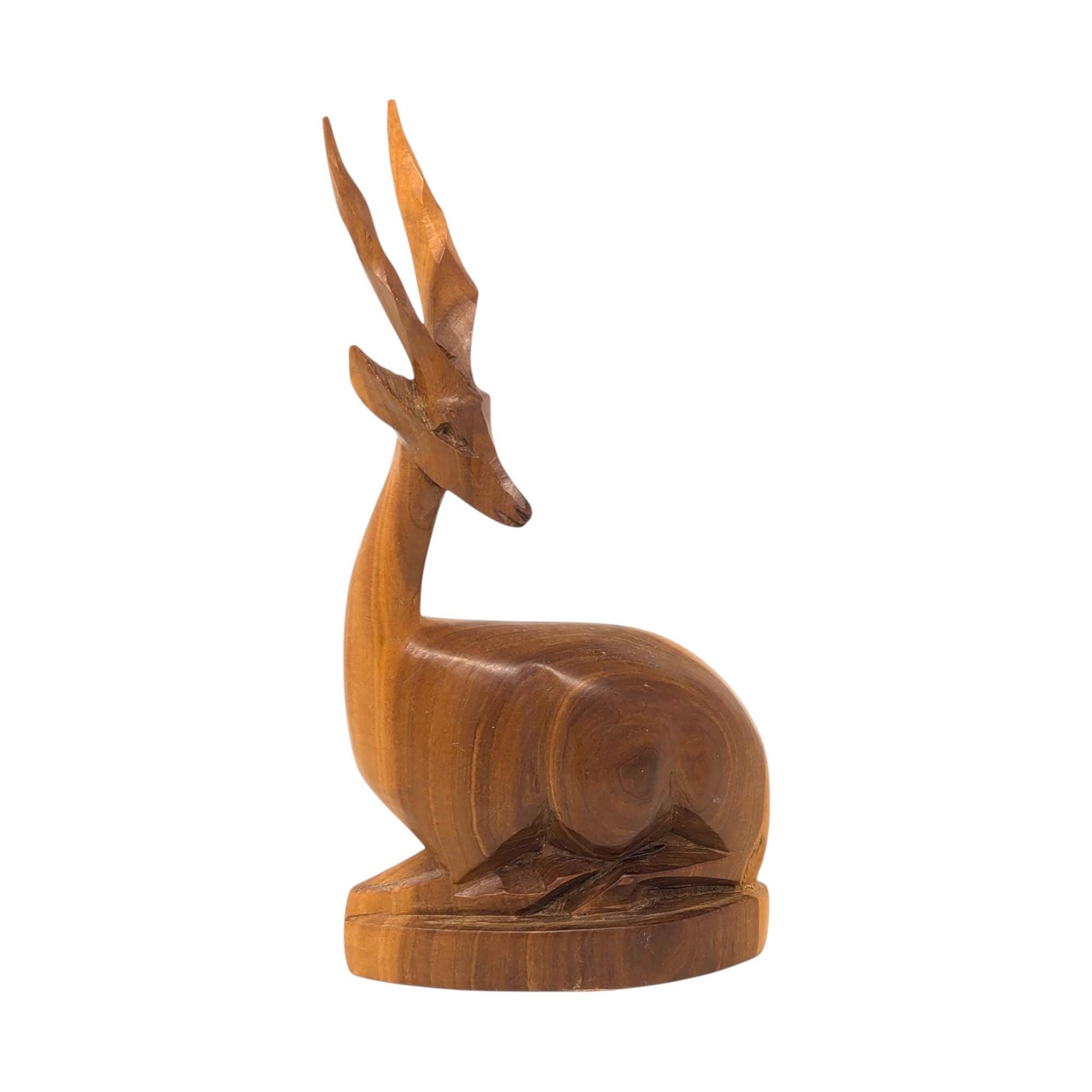 Carved Wood Gazelle Statue: Vintage Antelope Figure