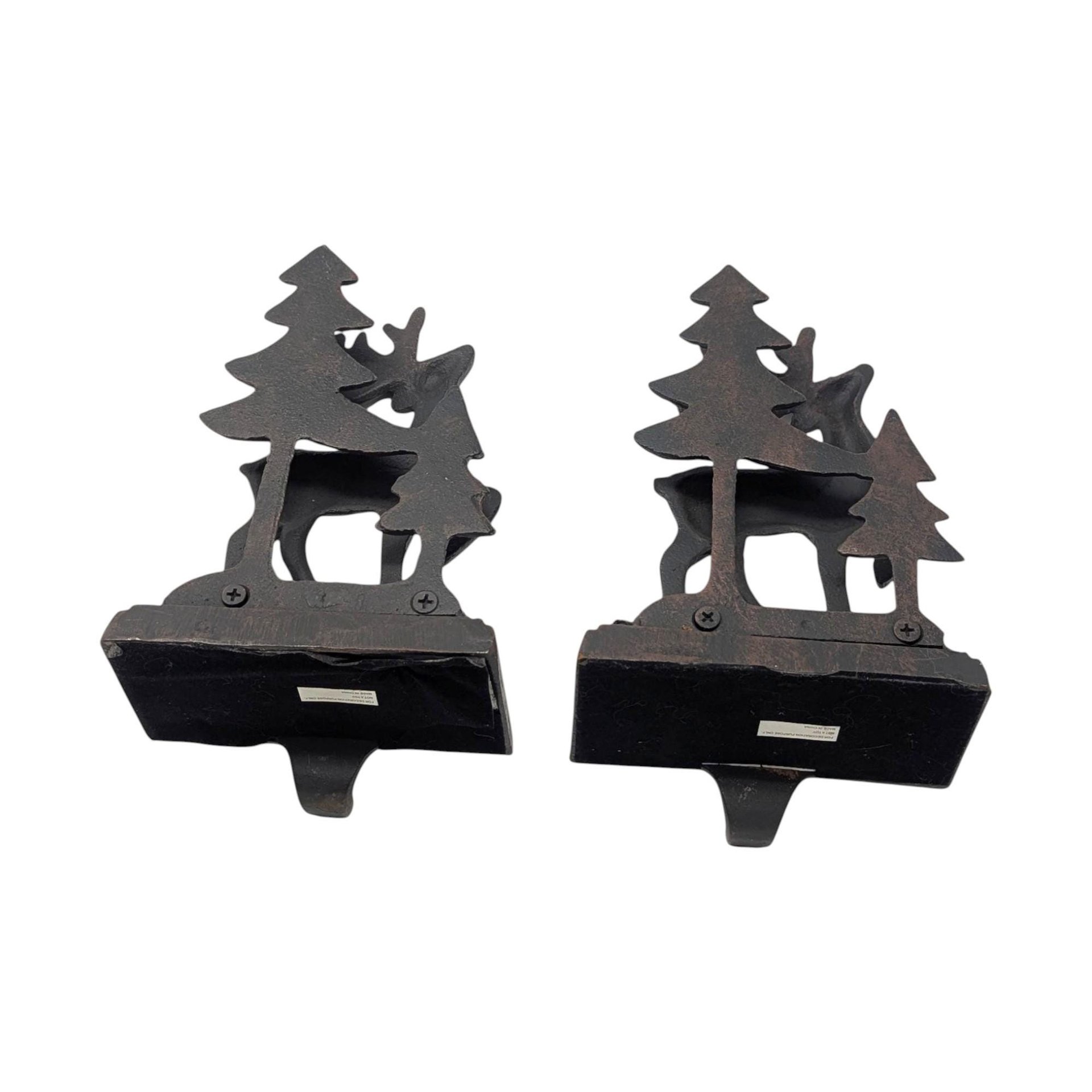 Cast Iron Reindeer Stocking Holders: Vintage Christmas Mantel Pair