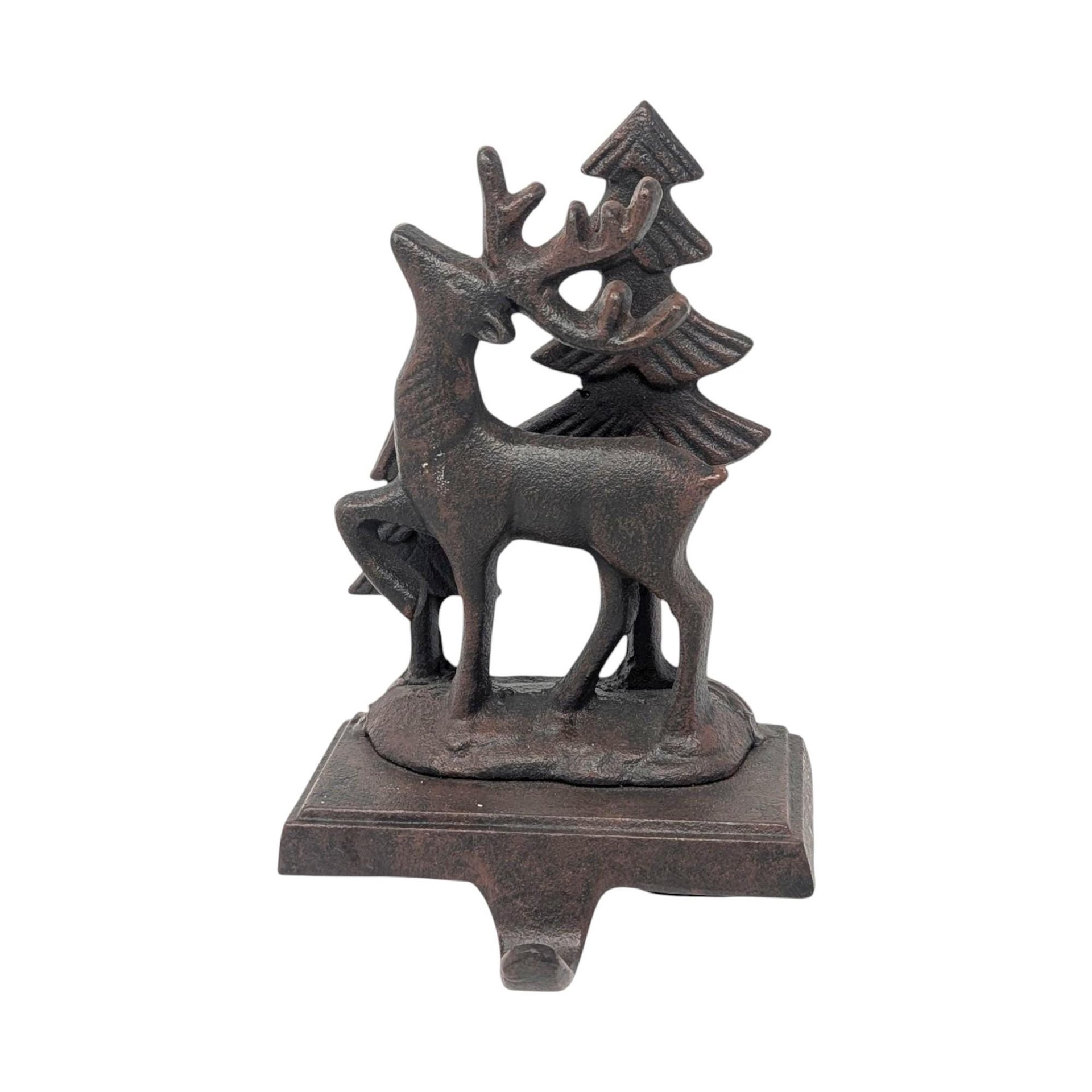 Cast Iron Reindeer Stocking Holders: Vintage Christmas Mantel Pair