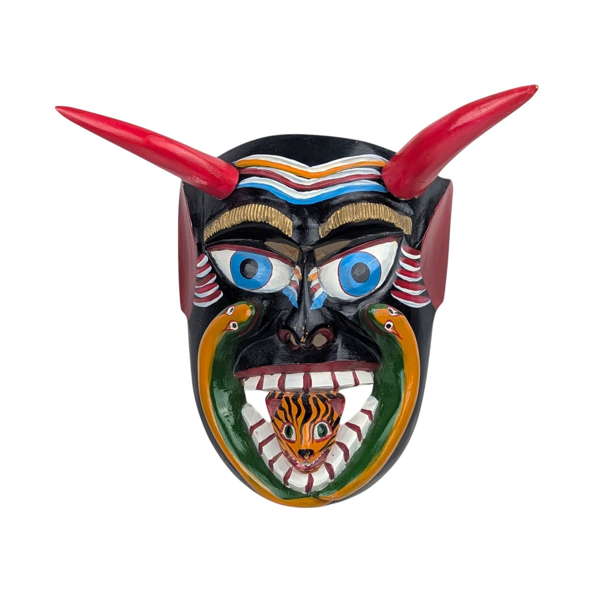 Vintage 1980s Tarascan Devil Mask: Mexican Folk Art Hand Carved Wood Diablo