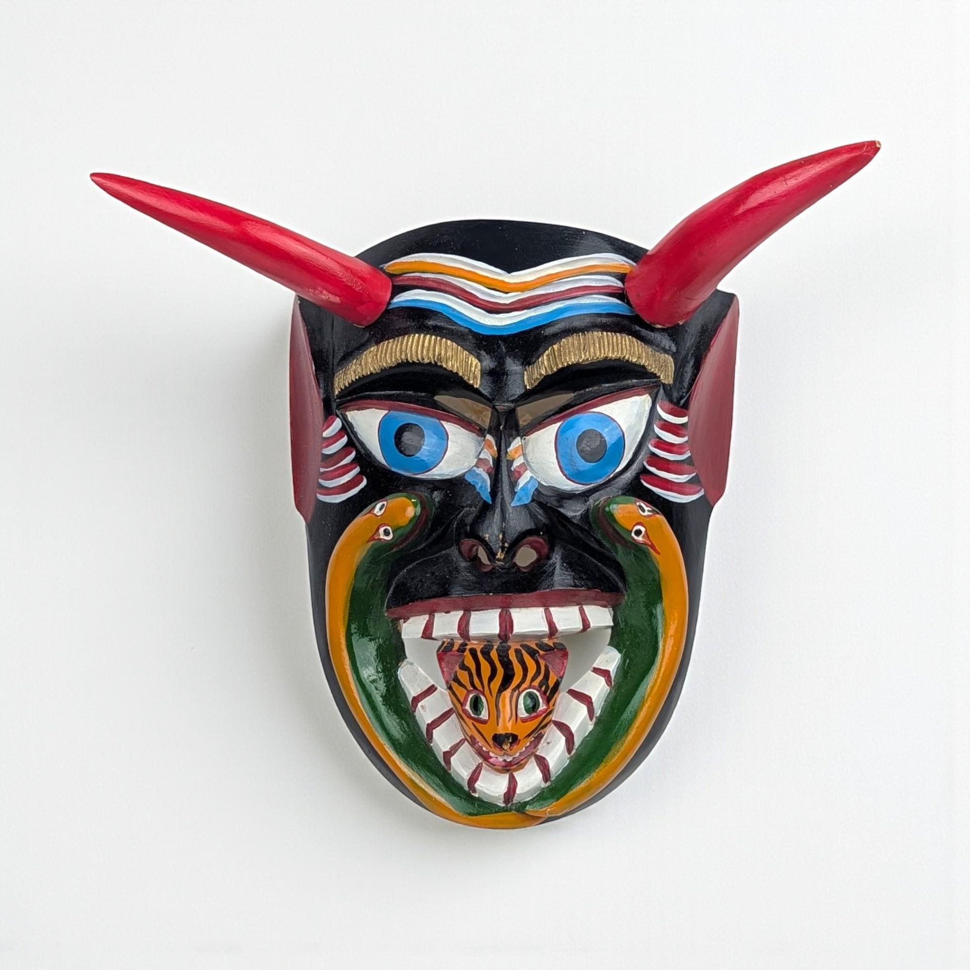 Vintage 1980s Tarascan Devil Mask: Mexican Folk Art Hand Carved Wood Diablo
