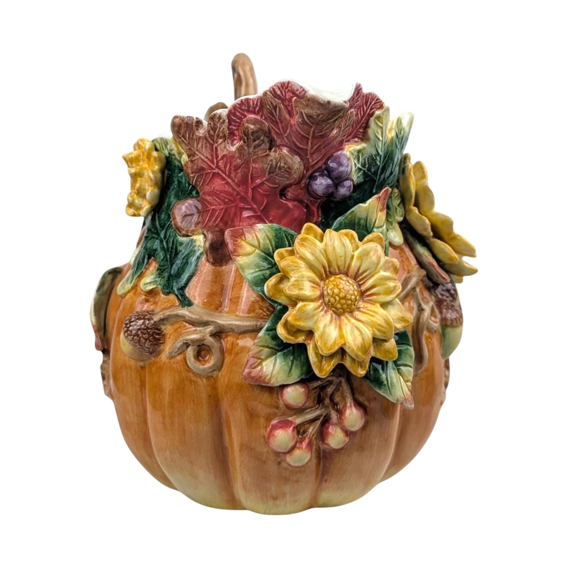 Vintage 1991 Fitz and Floyd Autumn Splendor Pitcher: Ceramic Pumpkin Vase