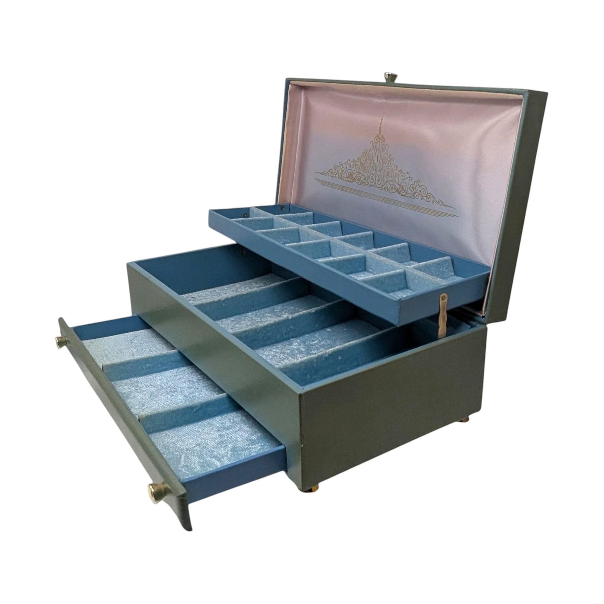 Vintage Lady Buxton Jewelry Box: Large Blue Green Organizer