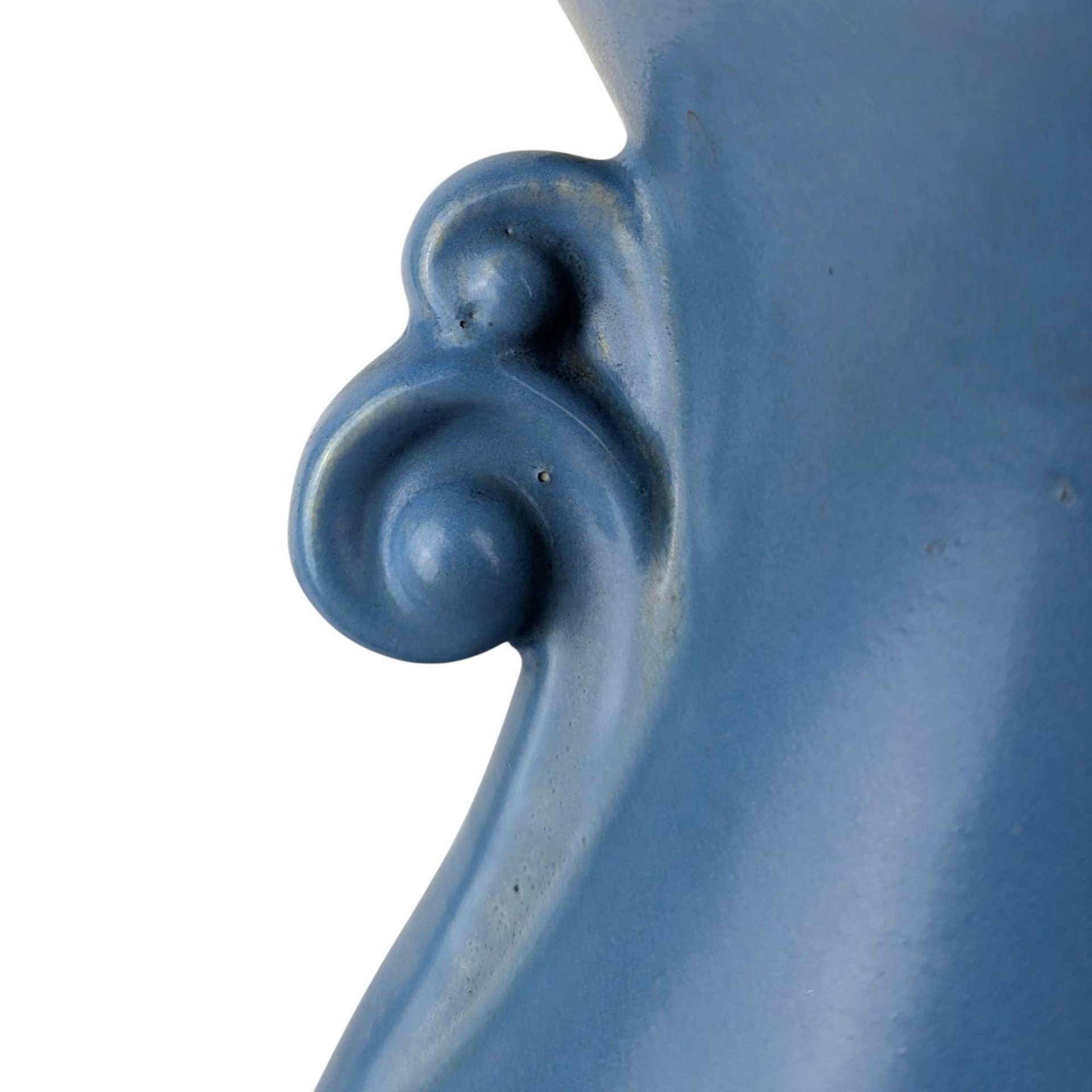 Vintage 1930s RumRill Art Pottery Vase: Red Wing Blue Urn with Scroll Handles