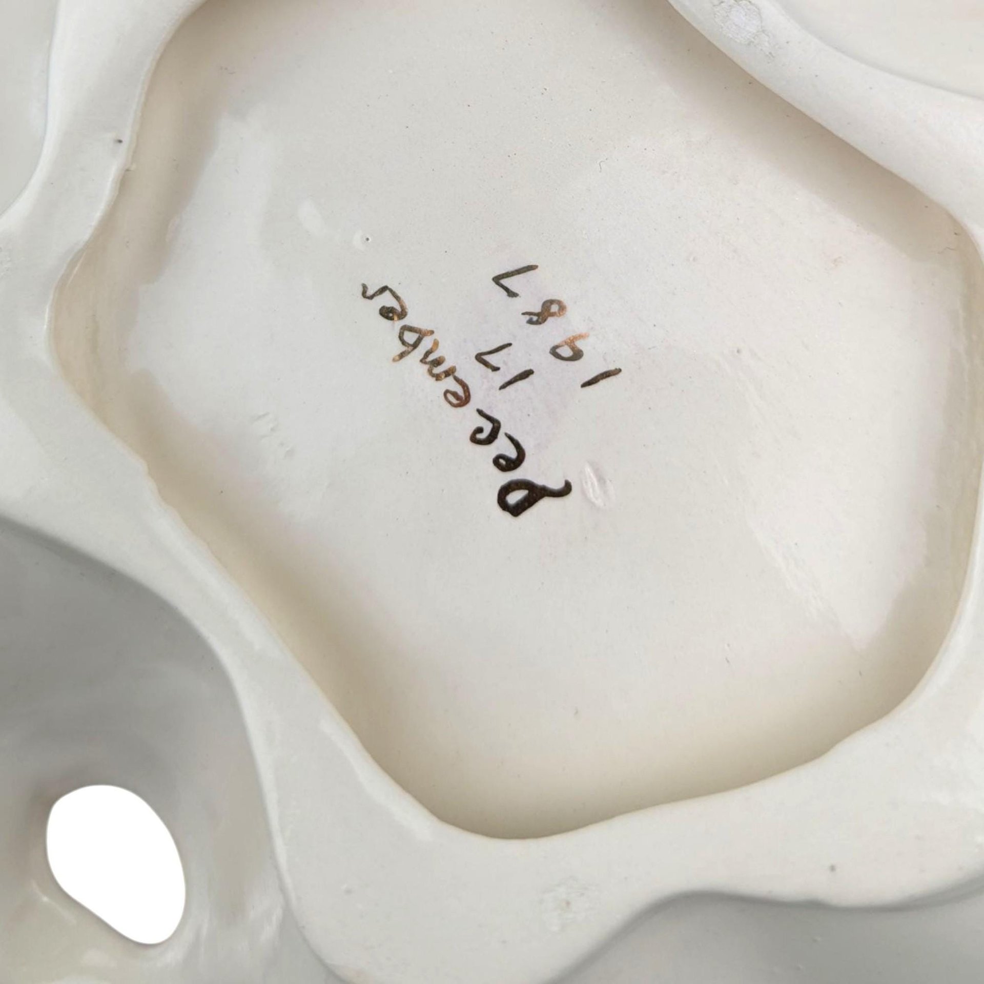 Vintage 1987 Ceramic Leaf Dish: Cream and Gold Gilt Trinket Tray, Hollywood Regency Candy Dish