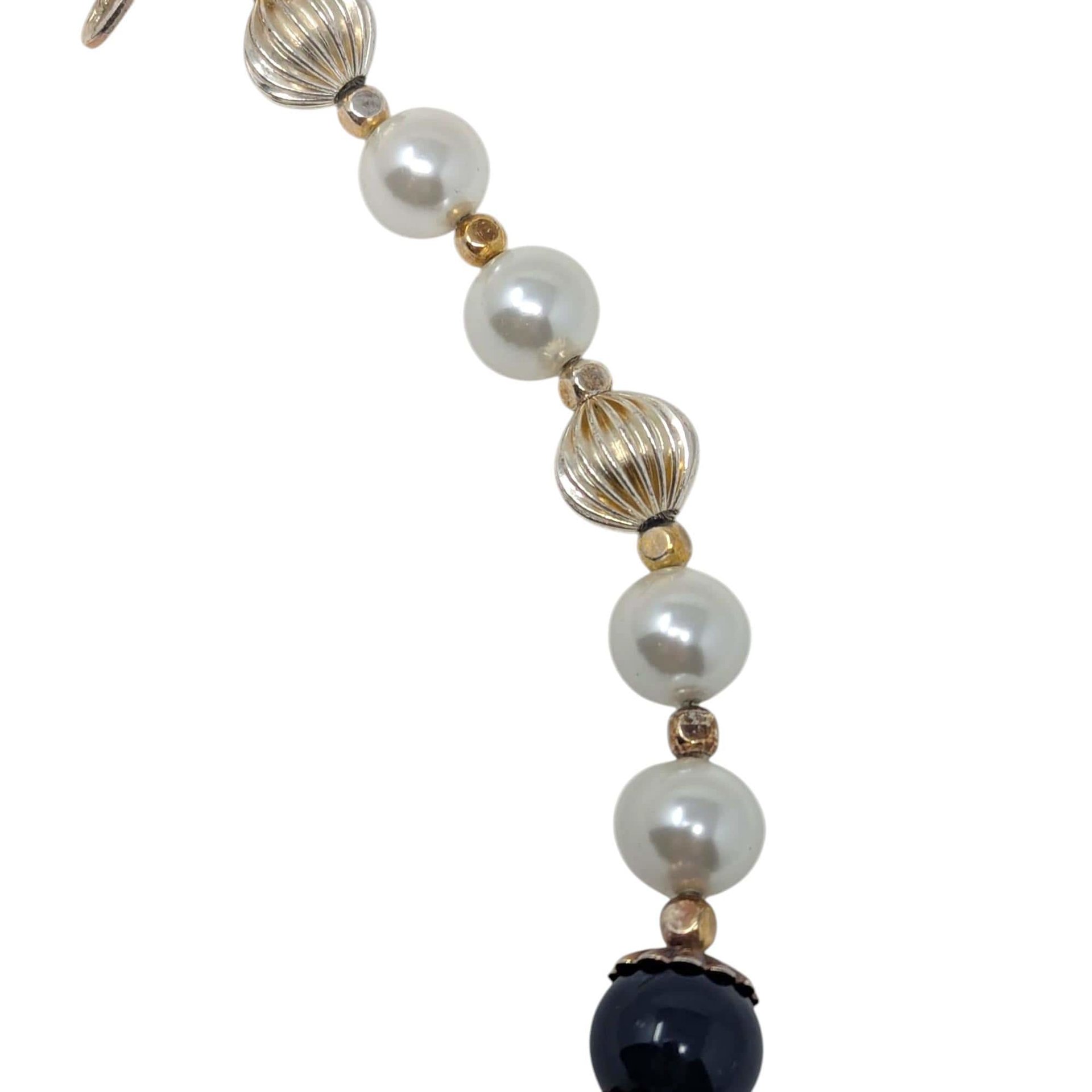 Vintage George Beaded Necklace: Navy Blue Glass and Faux Pearl