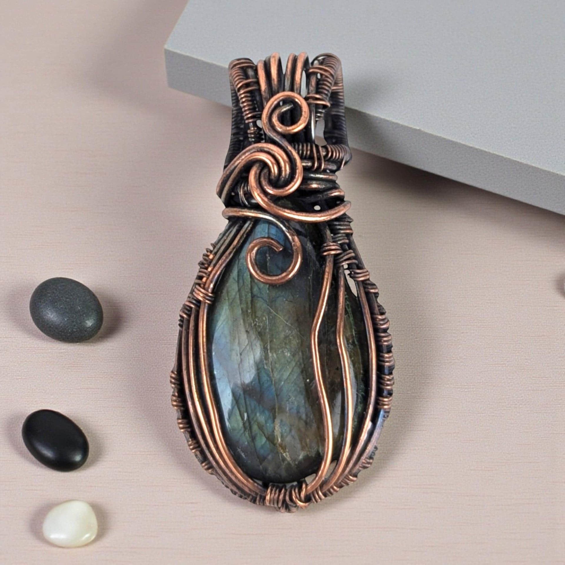 Copper Wire Wrapped Labradorite Pendant: Handmade Gemstone Necklace