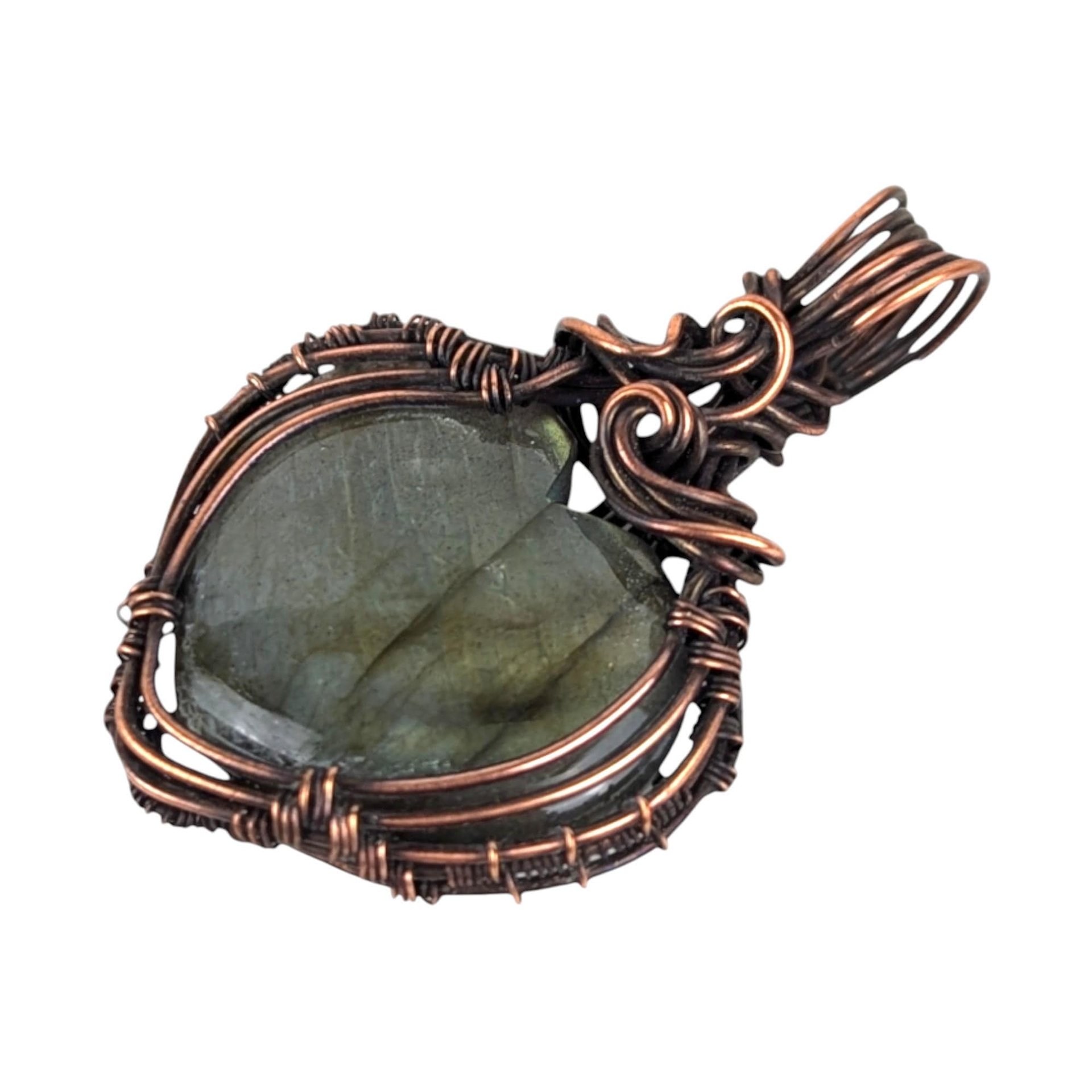 Copper Labradorite Heart Pendant: Handmade Wire Wrapped Jewelry