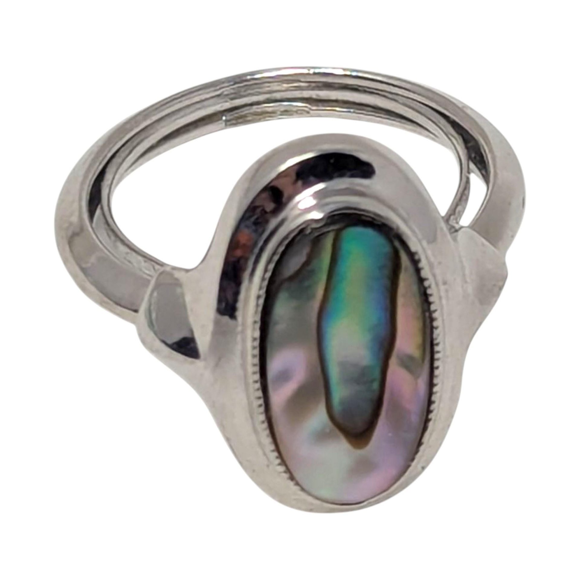 Vintage Avon Abalone Shell Ring: Silver Tone Adjustable Band