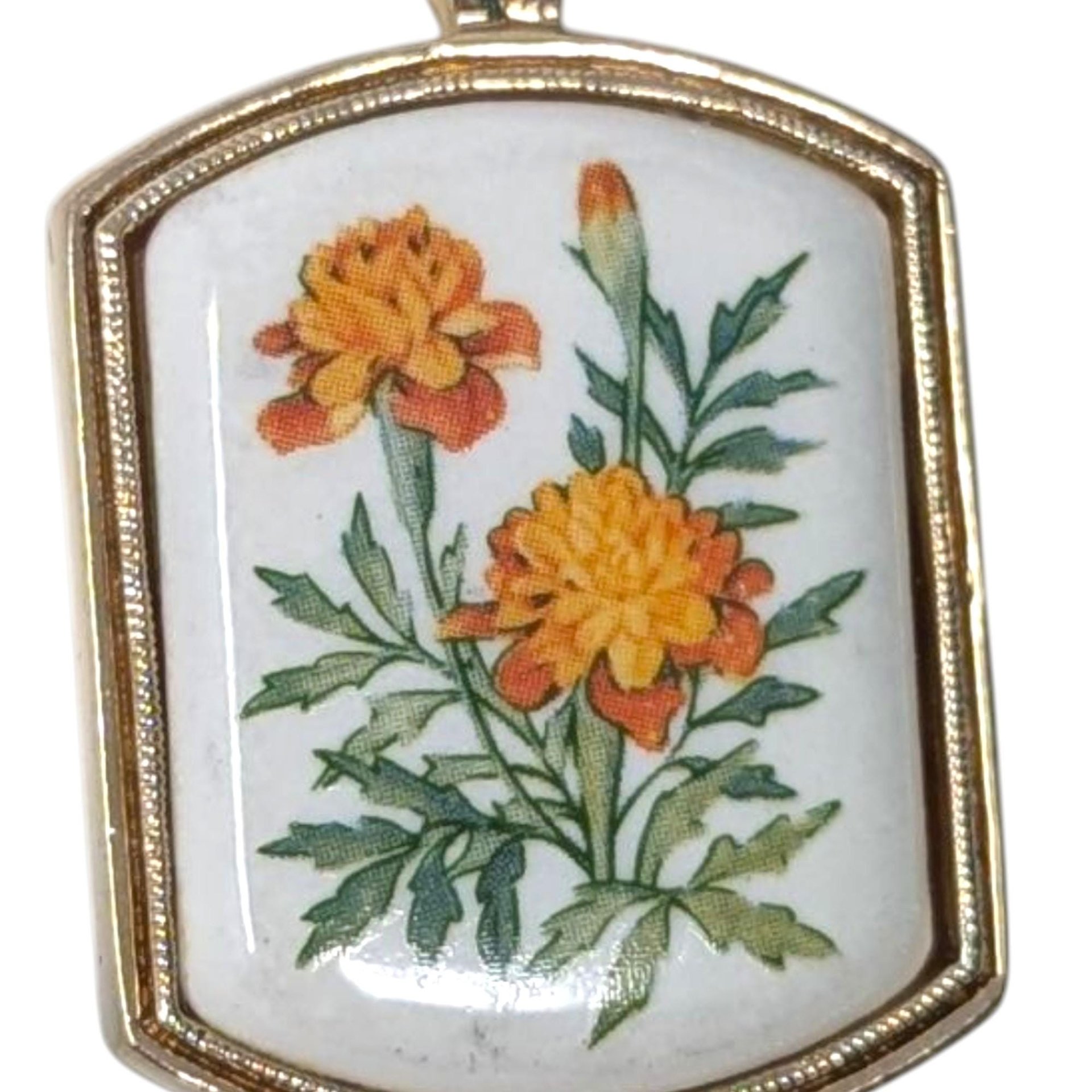 Vintage 1975 Avon Marigold Necklace: October Birth Flower Pendant