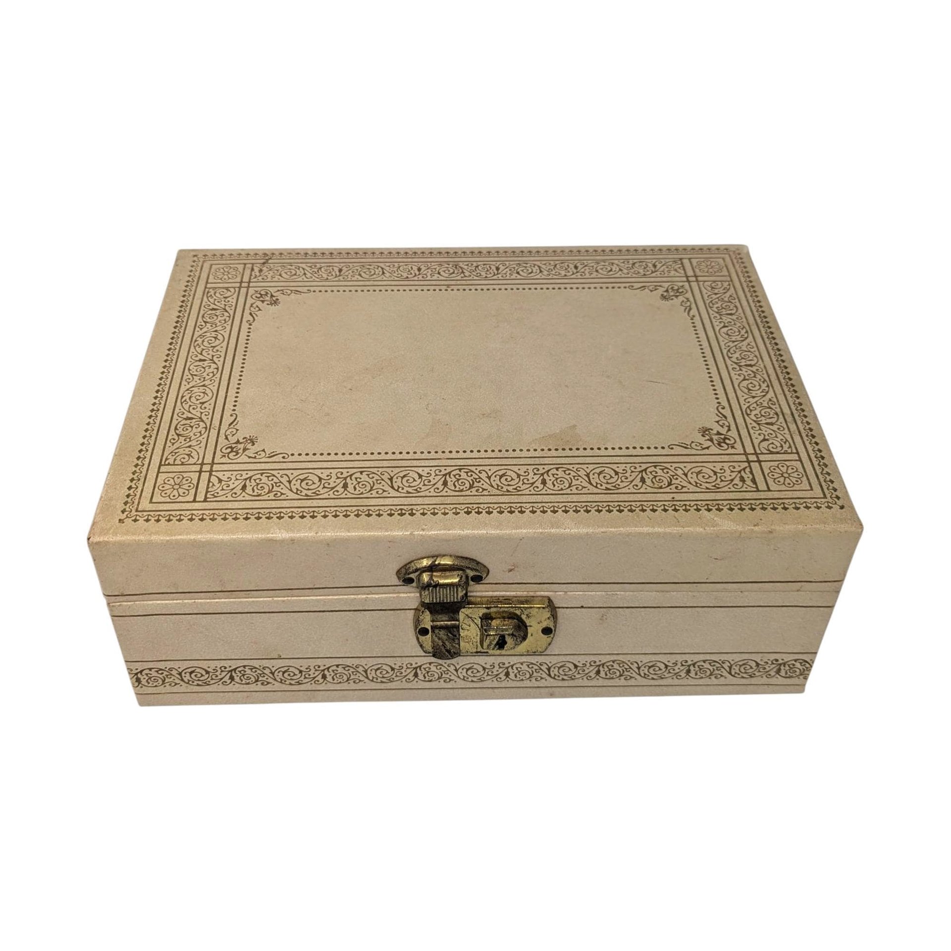 Vintage 1960s Cream Jewelry Box: Cantilever Storage Case with Red Interior