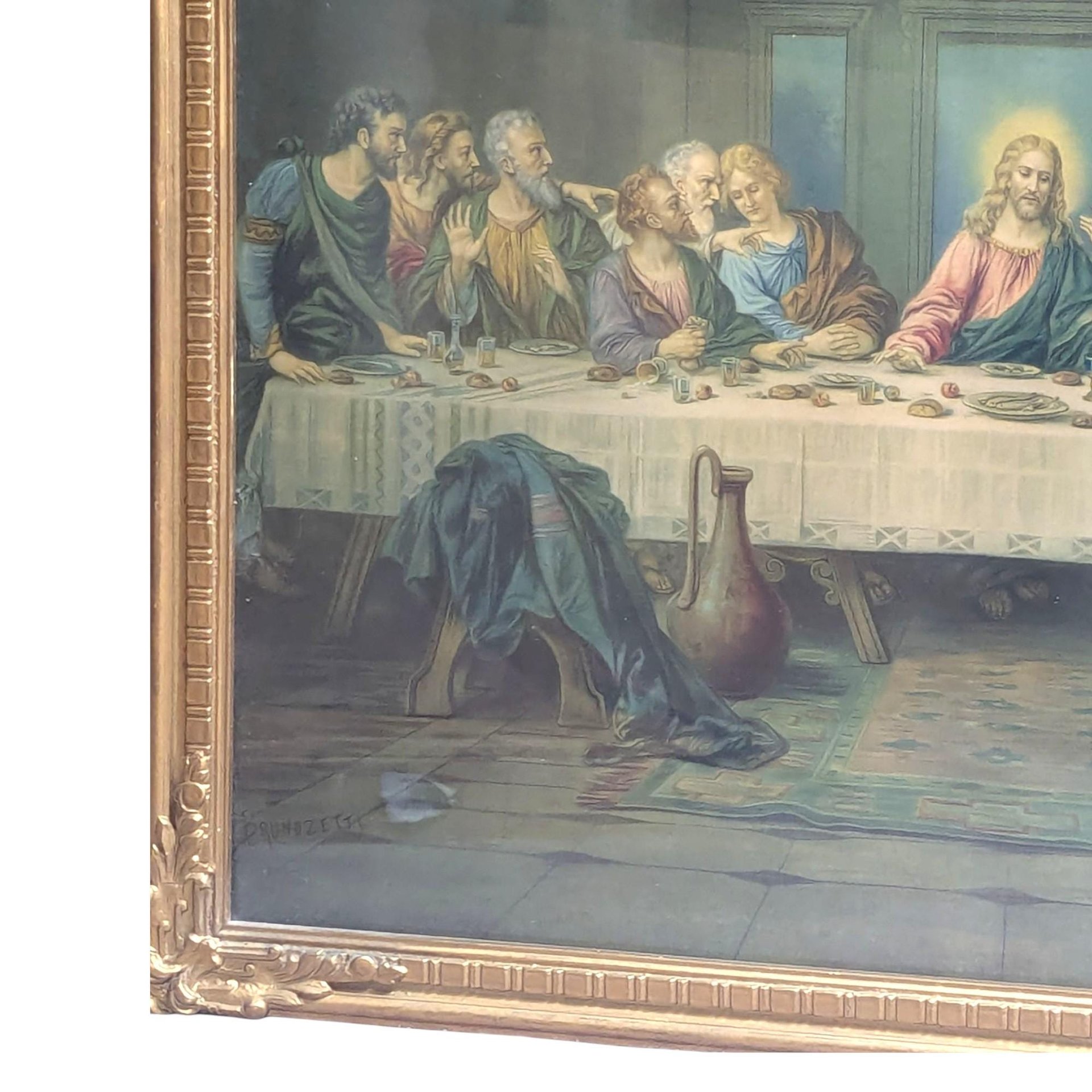 Vintage C. Baronzetti Last Supper Print: Ornate Gold Frame Religious Art