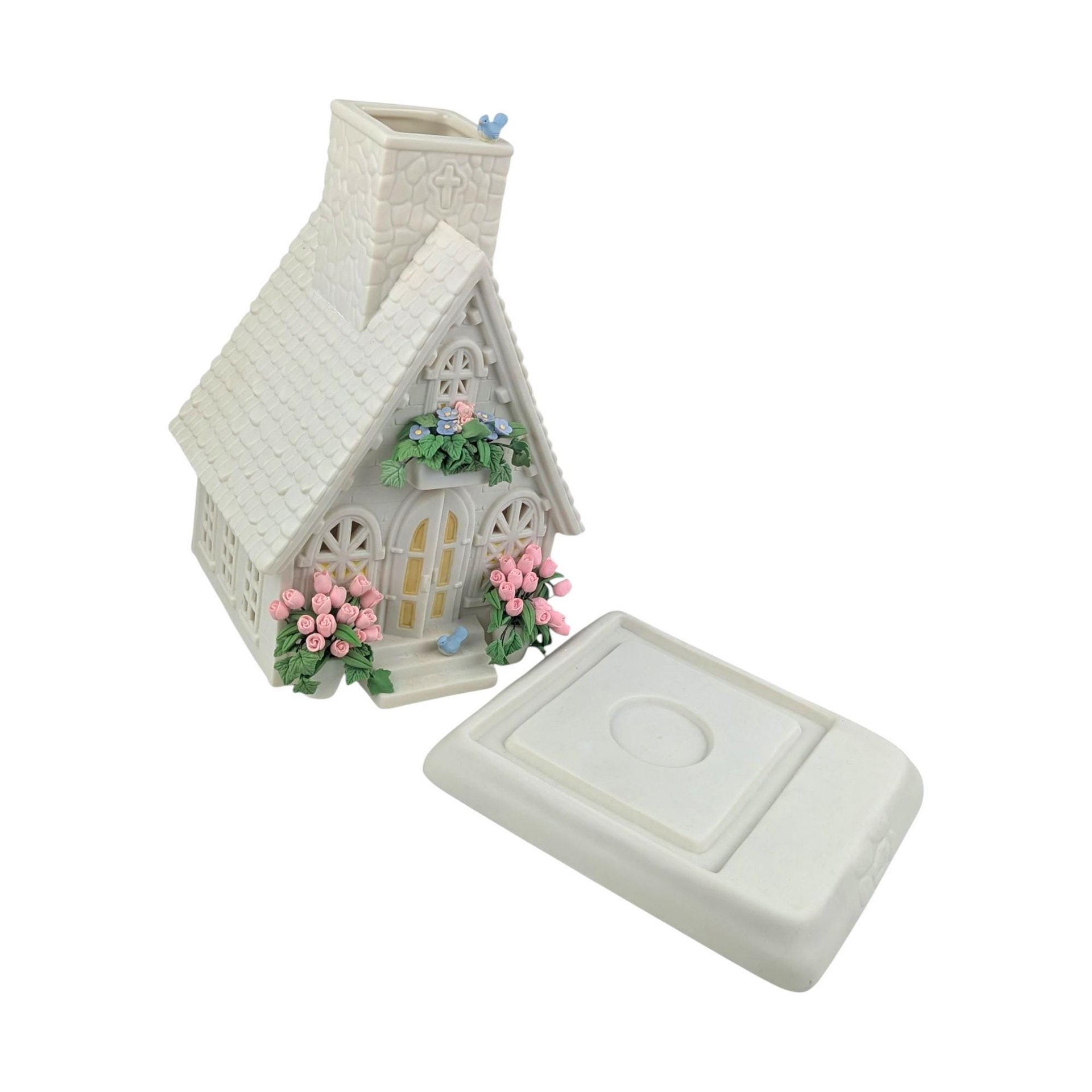 Vintage 2002 The Easter Chapel Tealight: Department 56 Bisque Porcelain Decor