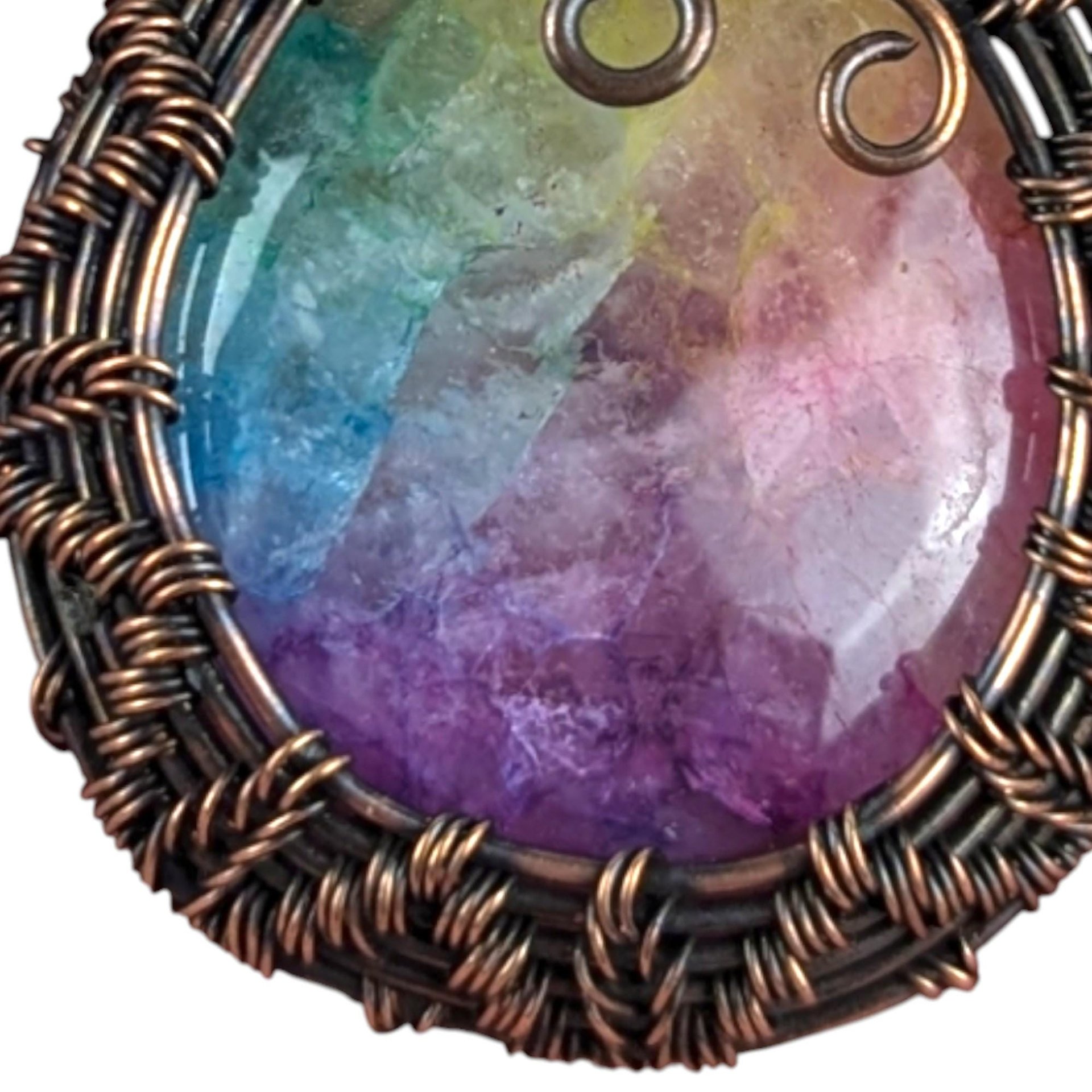 Rainbow Solar Quartz Pendant: Handmade Copper Wire Wrapped Jewelry