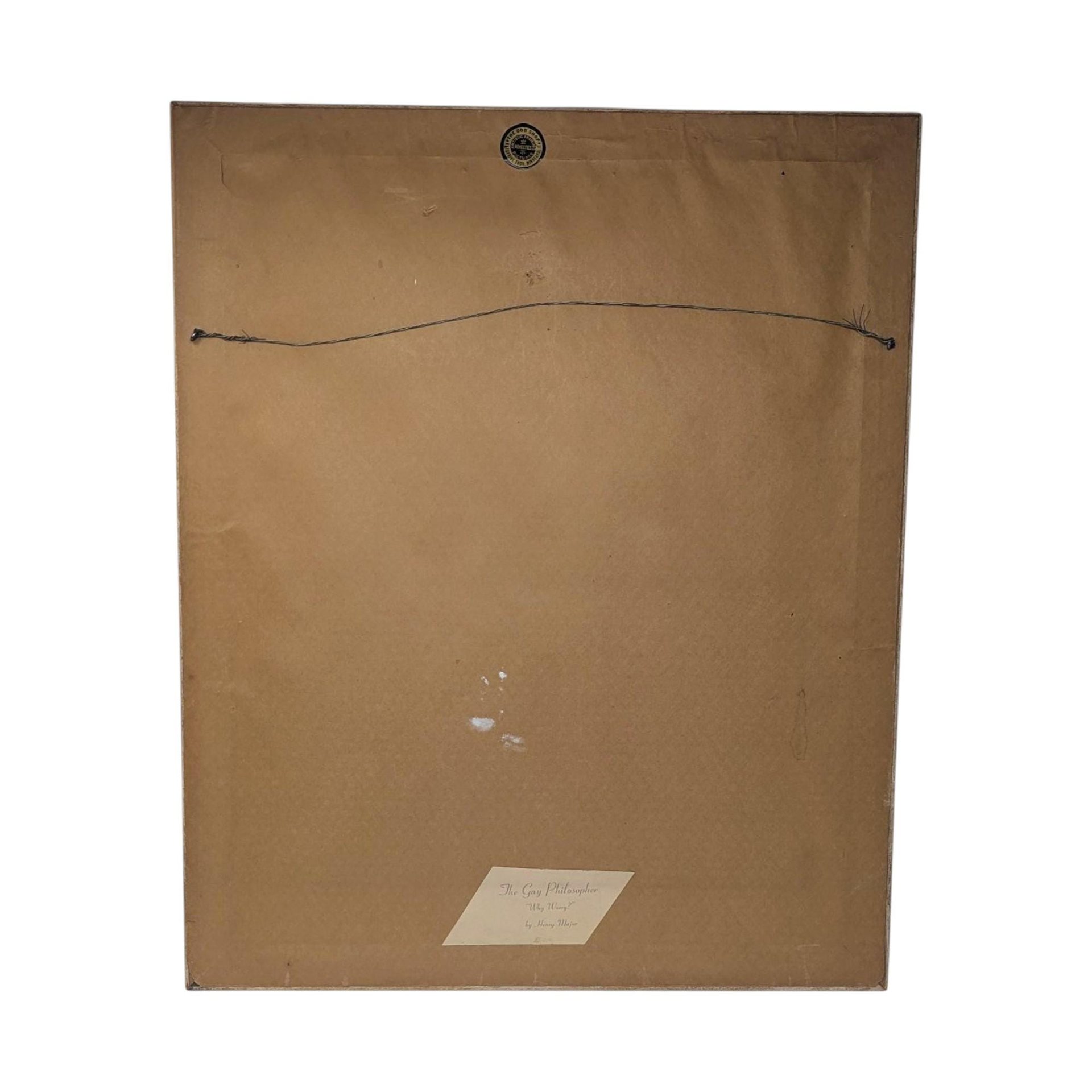 Vintage "Gay Philosopher" Print: Henry Major "Why Worry?" Framed Art