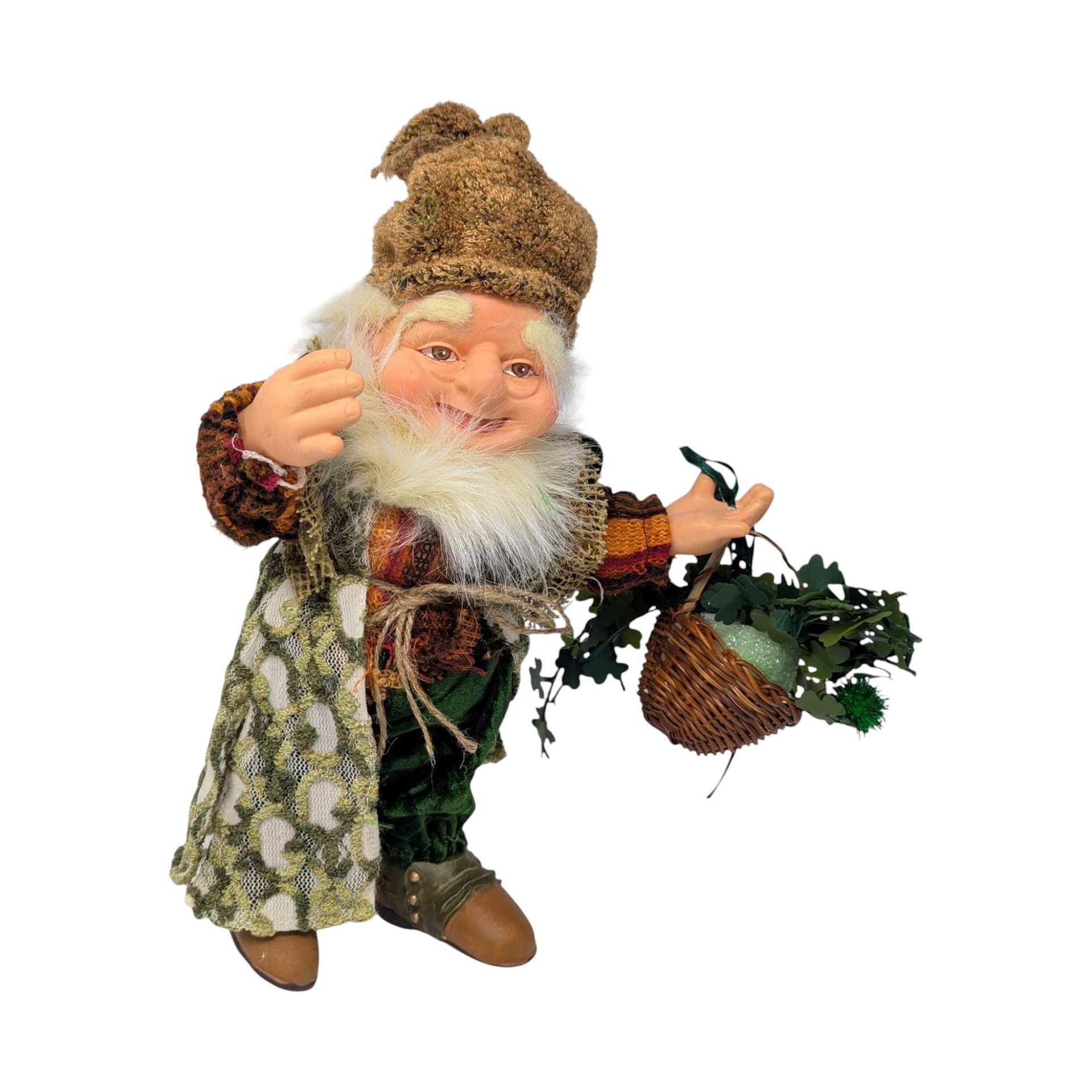 Vintage Irish Gnome Figure: Folklore Fairy Doll with Basket