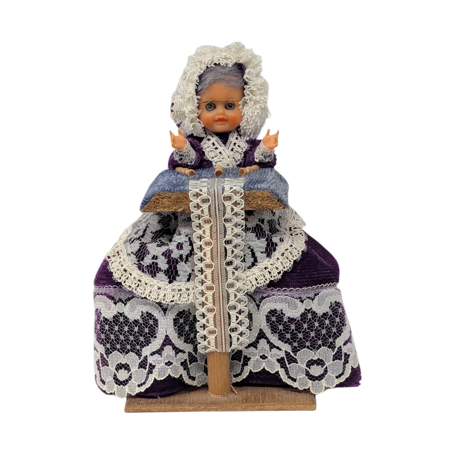 Vintage Handmade Grandma Doll: Folk Art Knitting Figurine