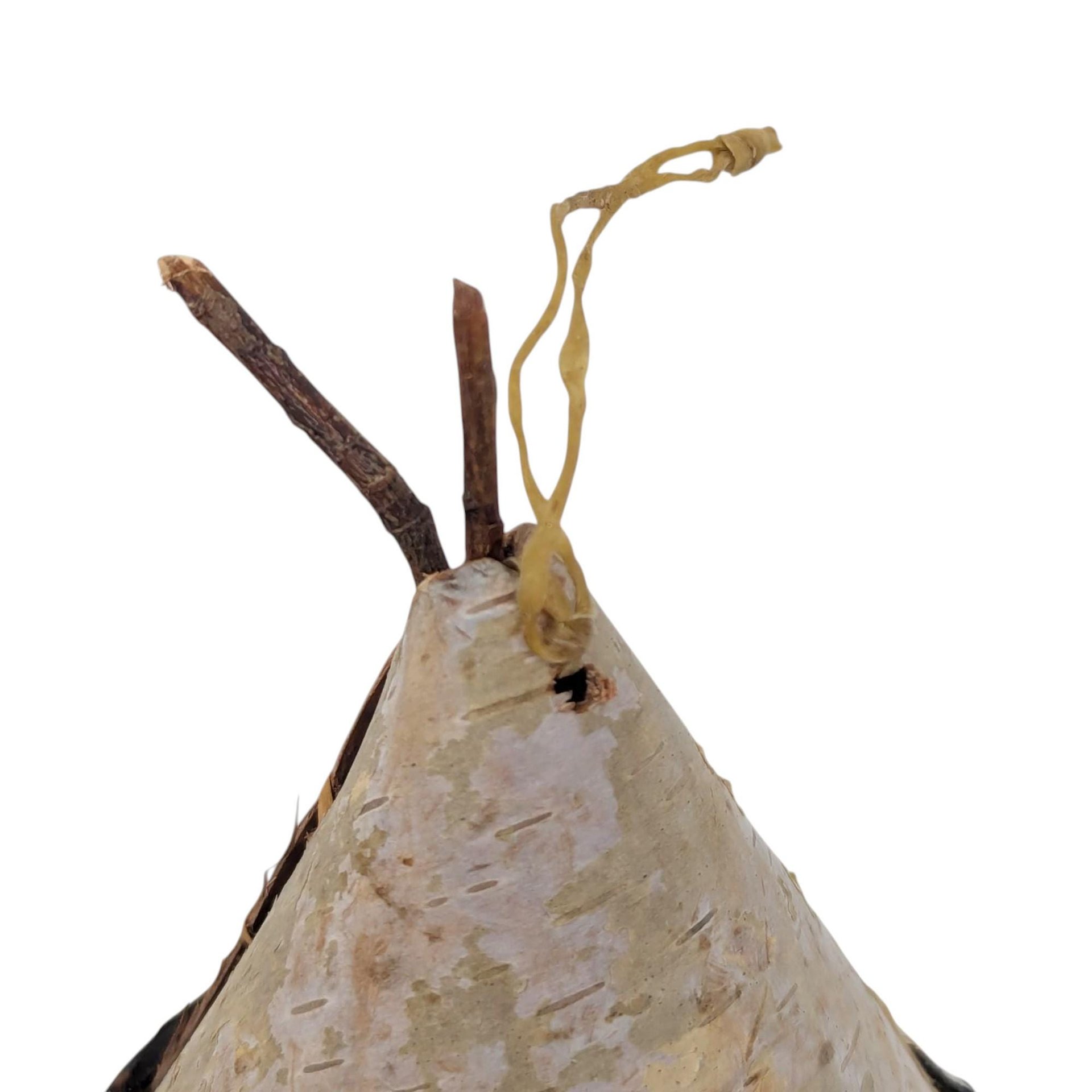 Vintage Handmade Birch Bark Ornaments: Teepee and 8 Canoe Set