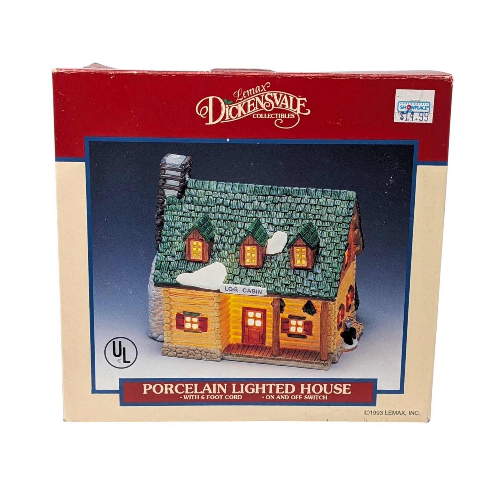 Vintage 1993 Lemax Log Cabin: Dickensvale Porcelain Lighted House