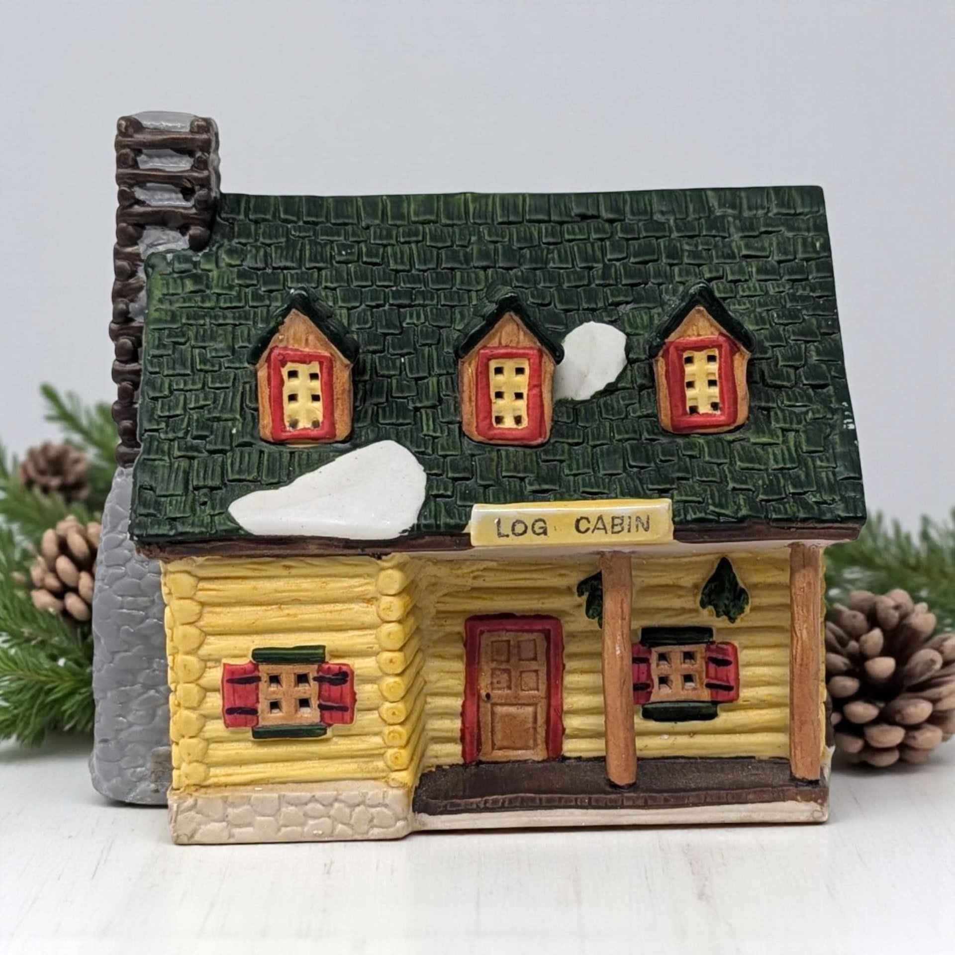Vintage 1993 Lemax Log Cabin: Dickensvale Porcelain Lighted House