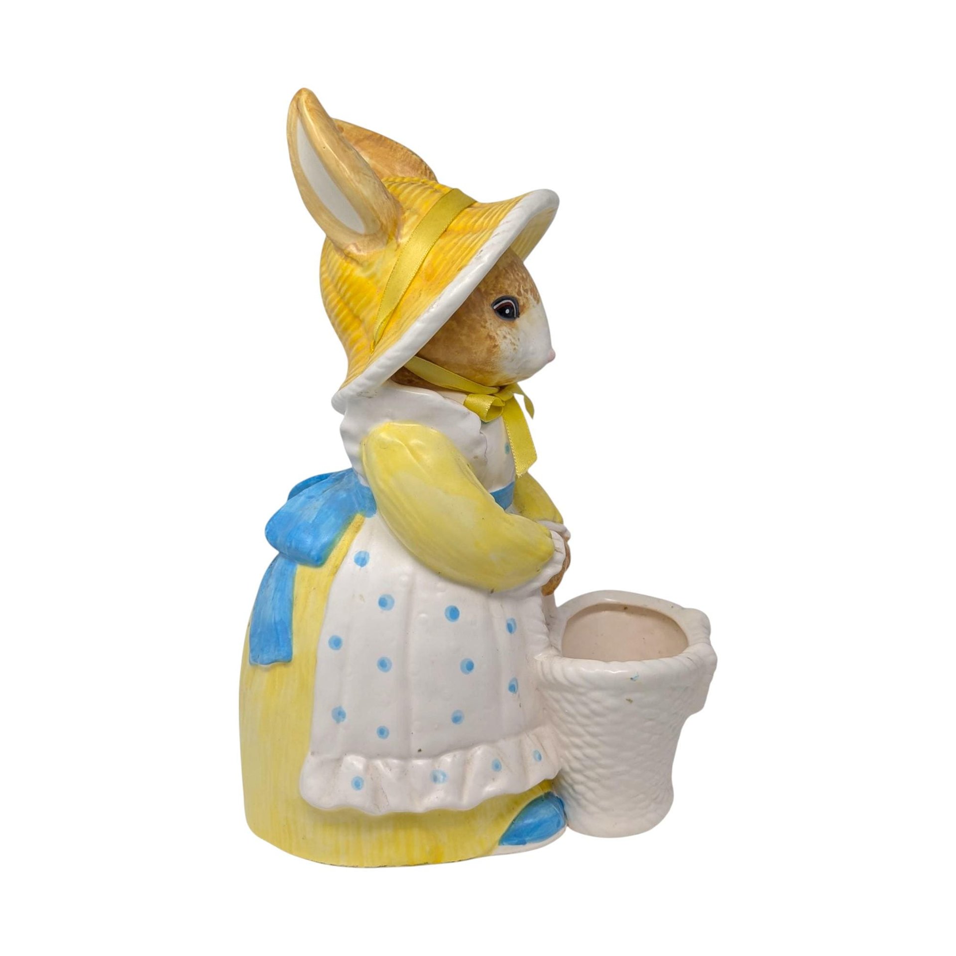 Vintage 1990s Dept 56 Rabbit Planter: Ceramic Bunny Figure in Bonnet