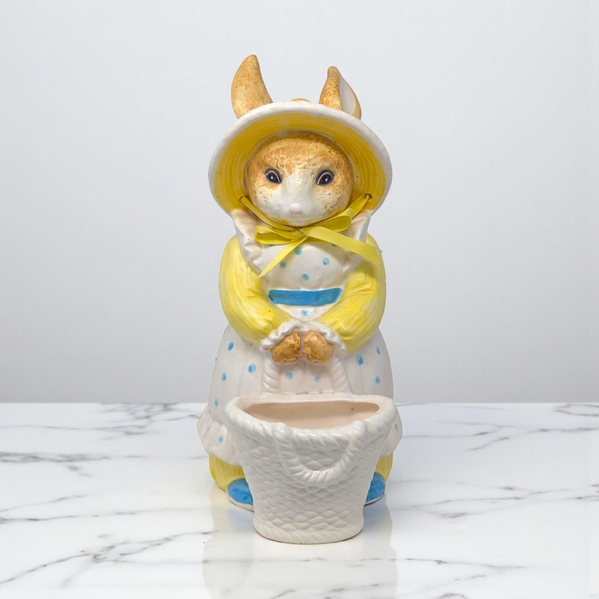 Vintage 1990s Dept 56 Rabbit Planter: Ceramic Bunny Figure in Bonnet