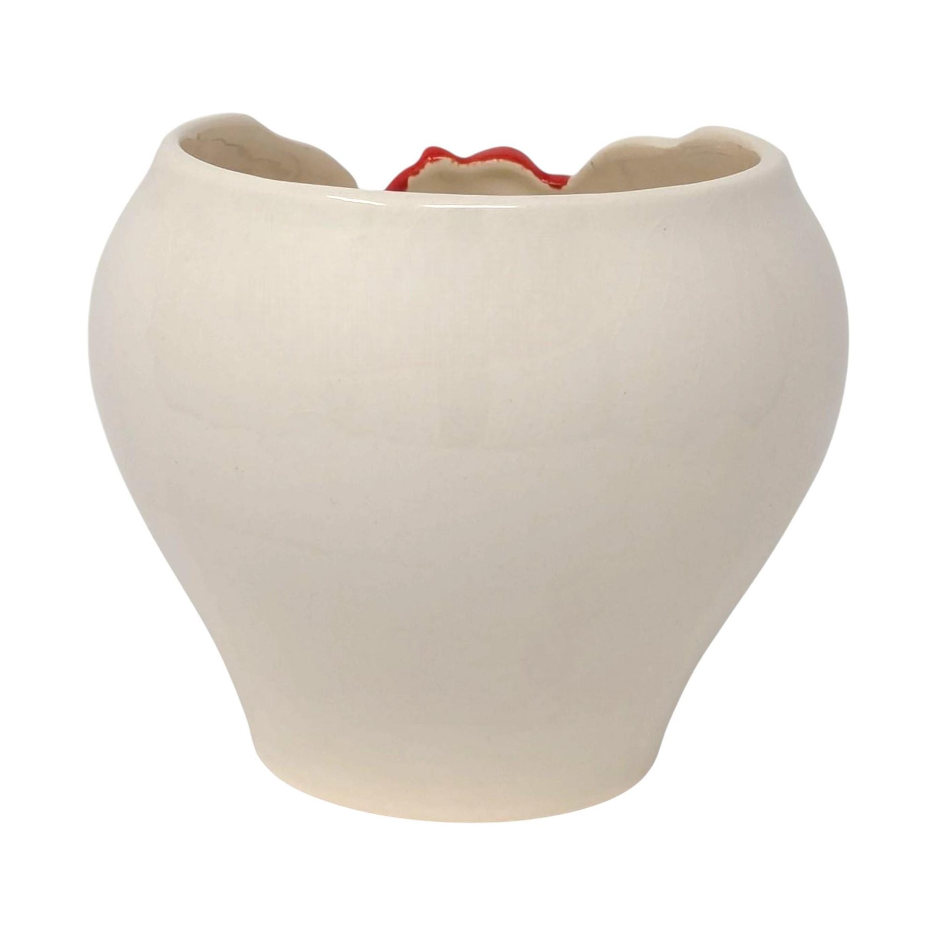 Vintage Alaskan Rose Planter: Ceramic Pot with Red Rose Relief