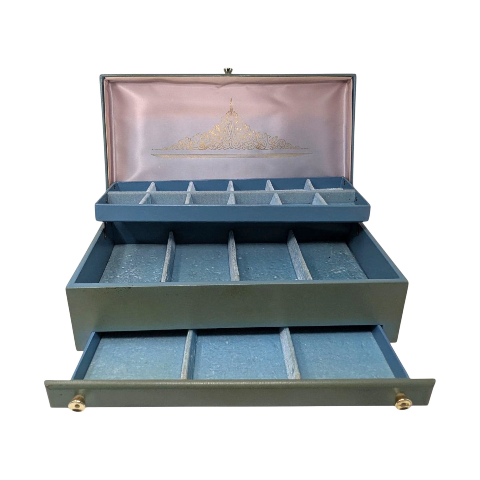 Vintage Lady Buxton Jewelry Box: Large Blue Green Organizer